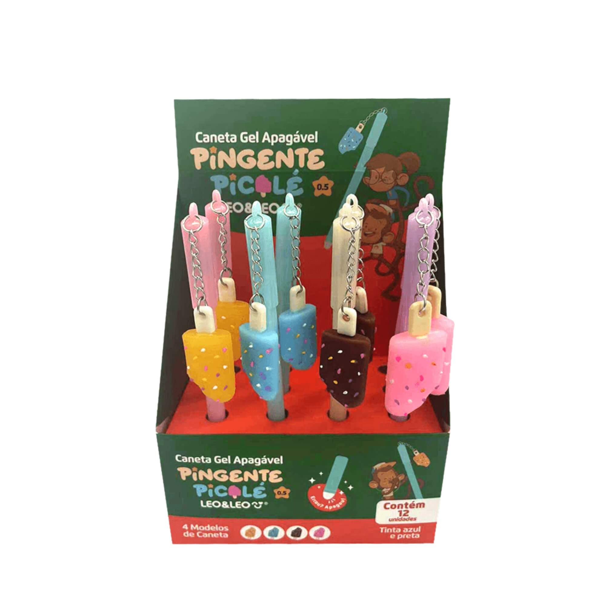 Caneta em Gel Apagável 0.5 com Pingente Picolé Display c/ 12 unidades Leo&Leo Leonora - 10222