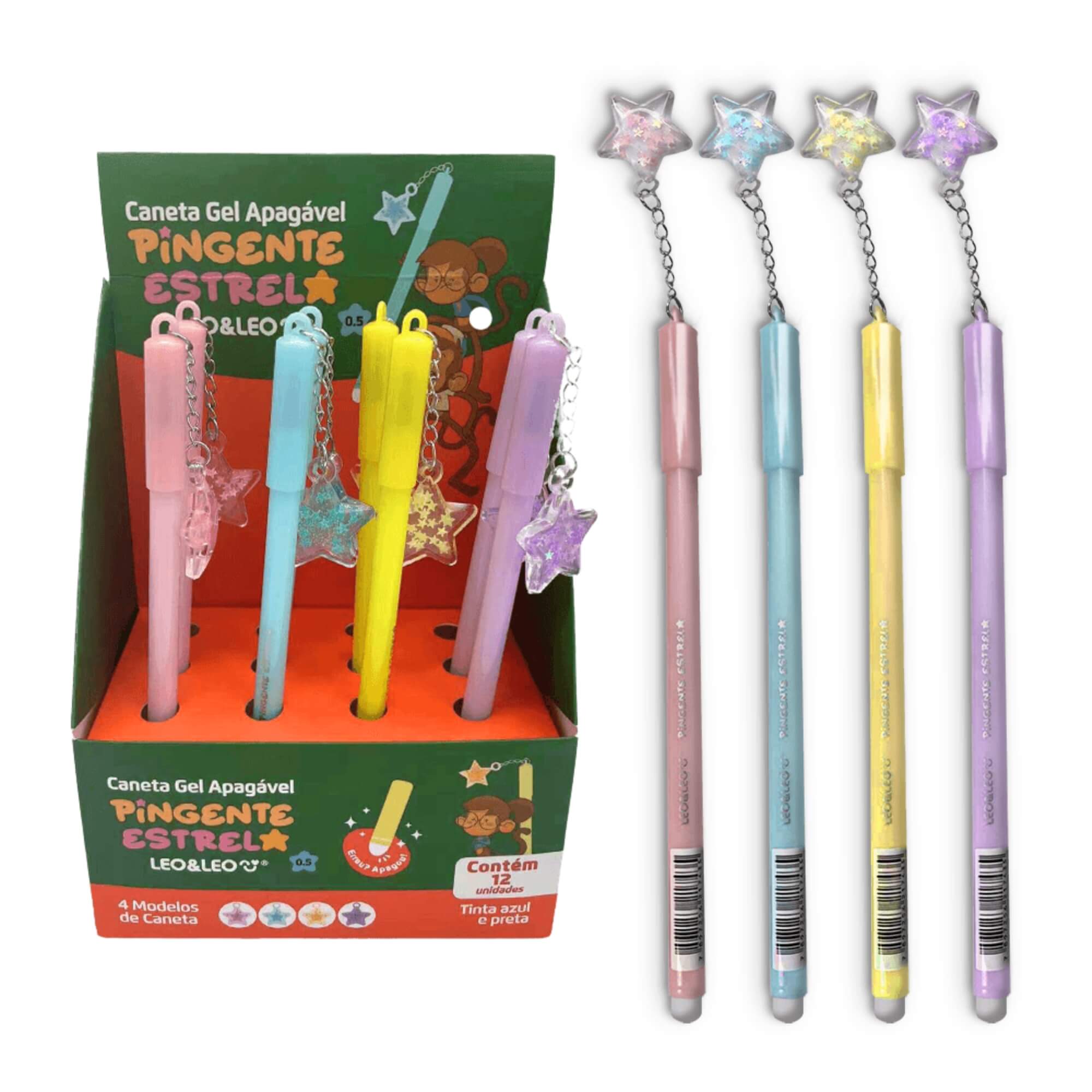 Caneta em Gel Apagável 0.5 com Pingente Estrela Display c/ 12 unidades Leo&Leo Leonora - 10223
