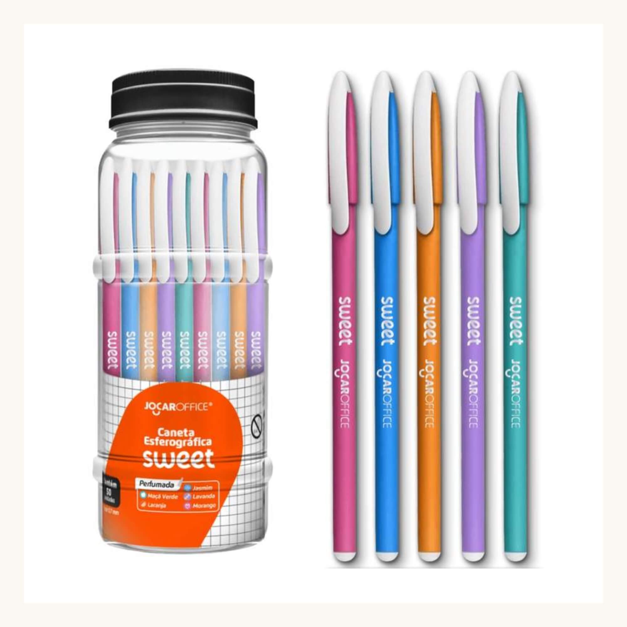 Caneta Esferográfica Perfumada Sweet Ponta 0.7 - Pote c/ 50 unidades Jocar Office Leonora - 10298