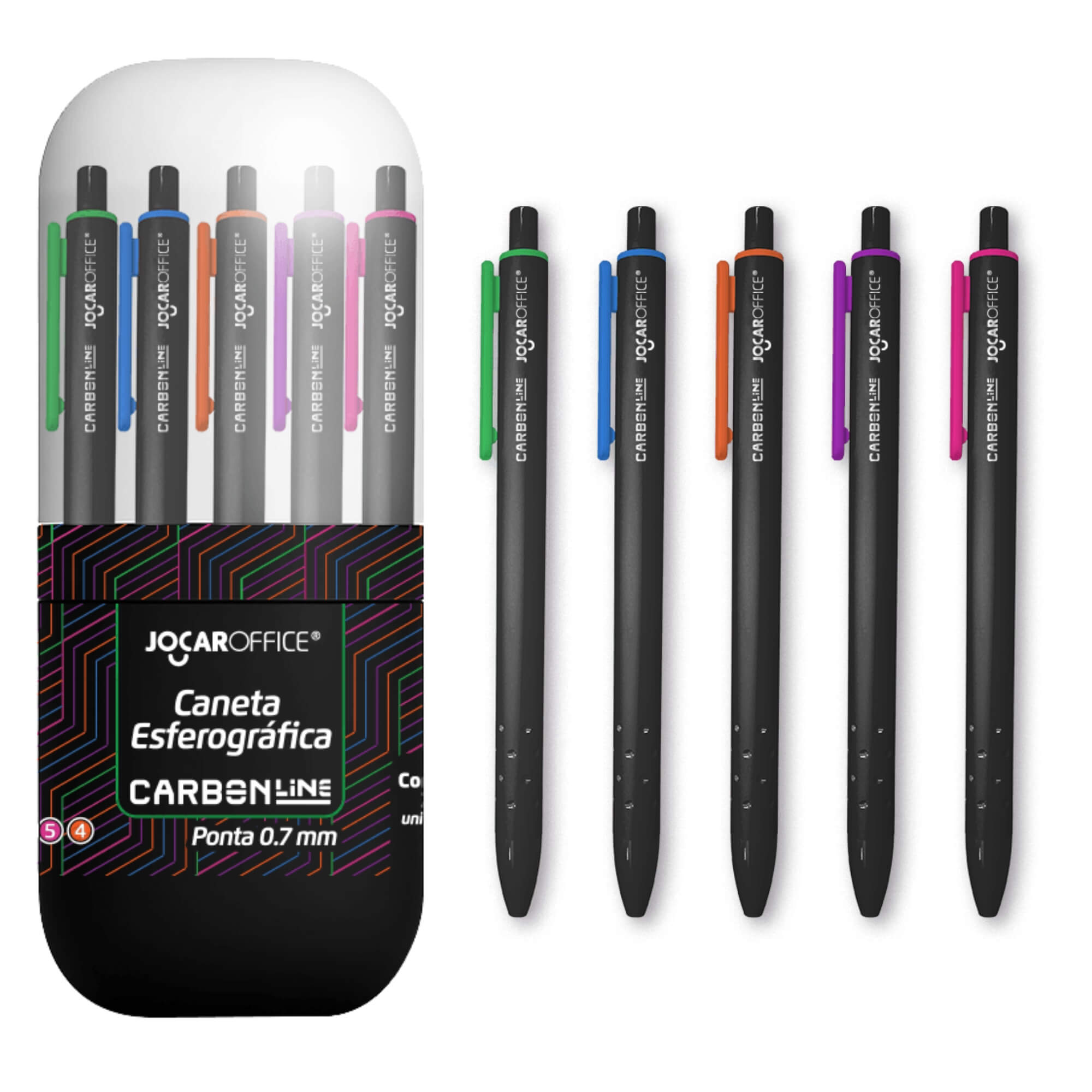 Caneta Esferográfica Retrátil Ponta 0.7 Carbon Line Cores Sortidas Pote c/ 24 und Leonora - 10299