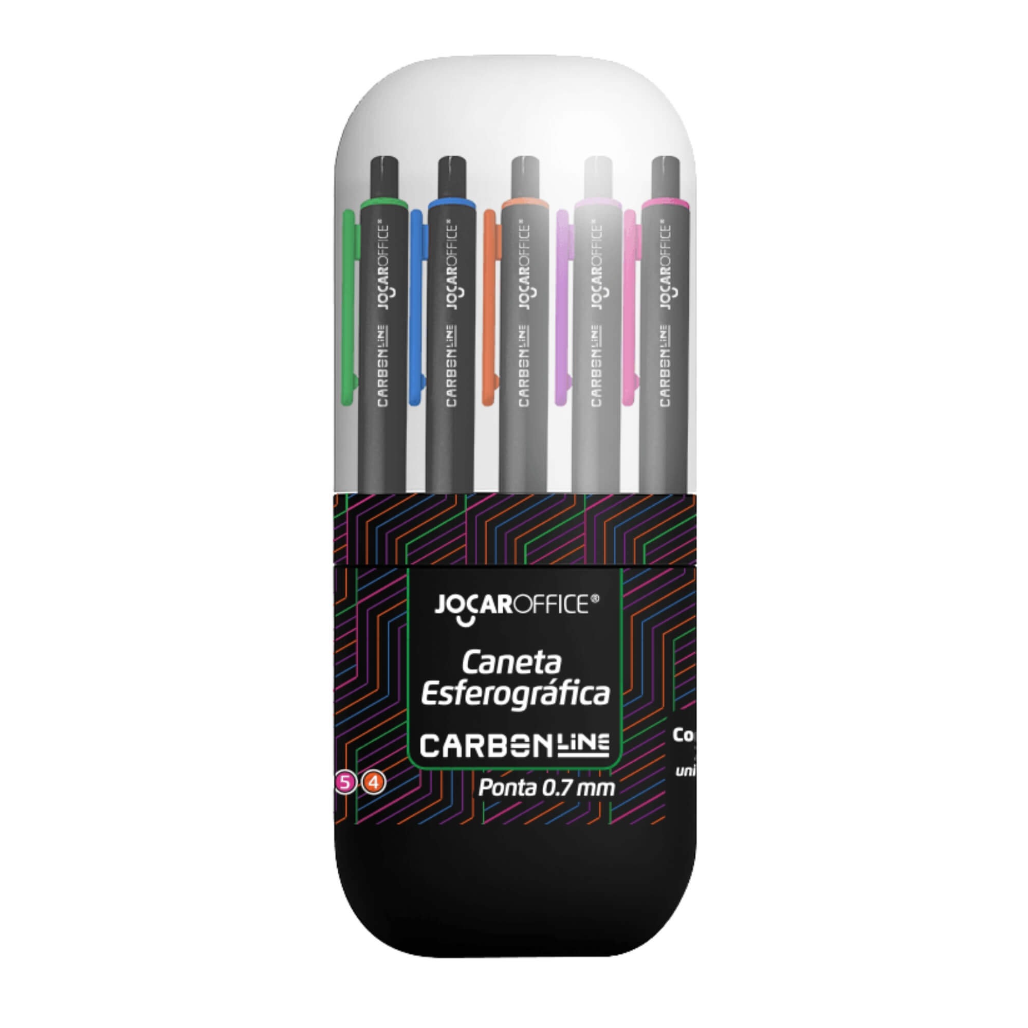 Caneta Esferográfica Retrátil Ponta 0.7 Carbon Line Cores Sortidas Pote c/ 24 und Leonora - 10299