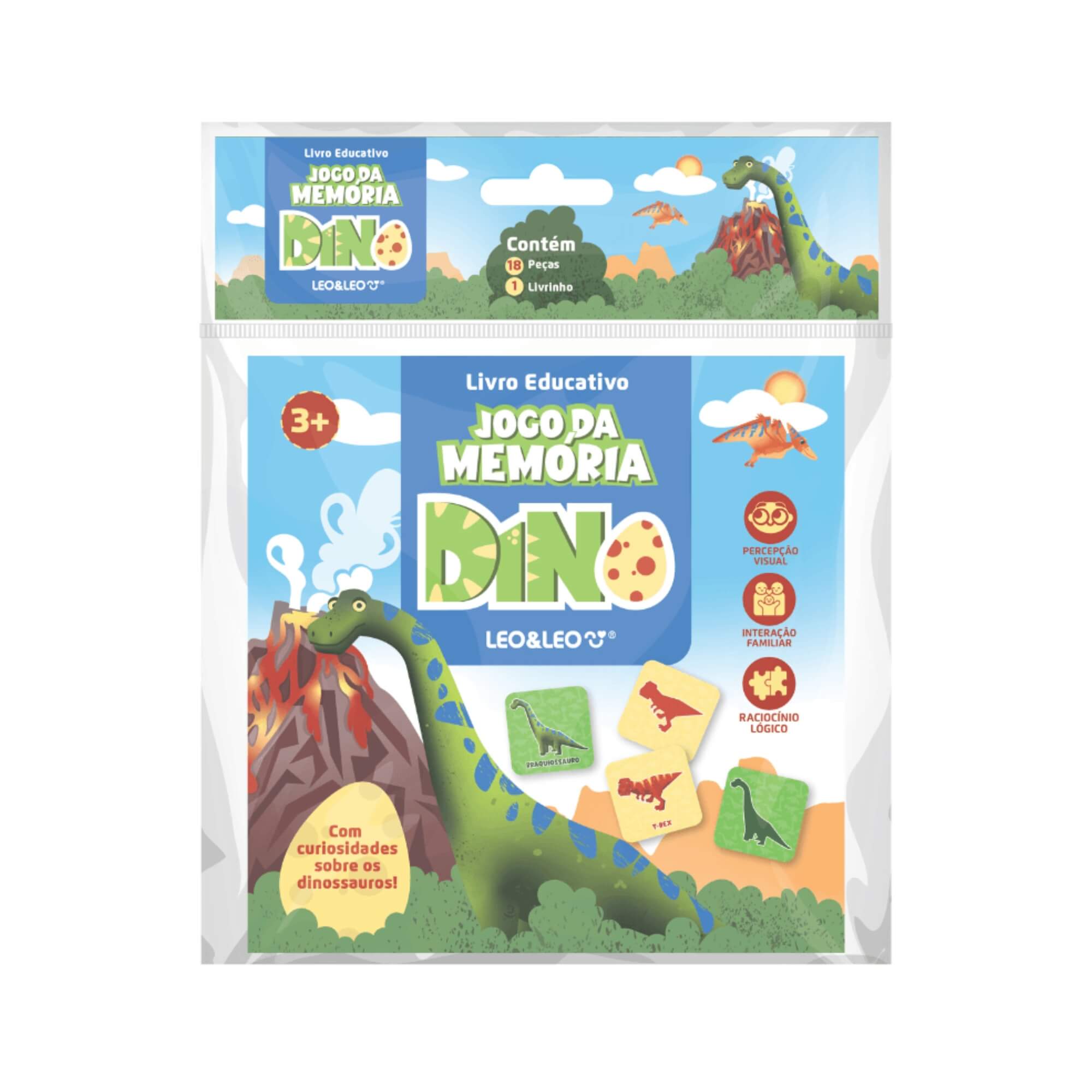 Livro Educativo Jogo da Memória Dino - Oppbag com Livro + Jogo da Memória Leo&Leo Leonora - 10468