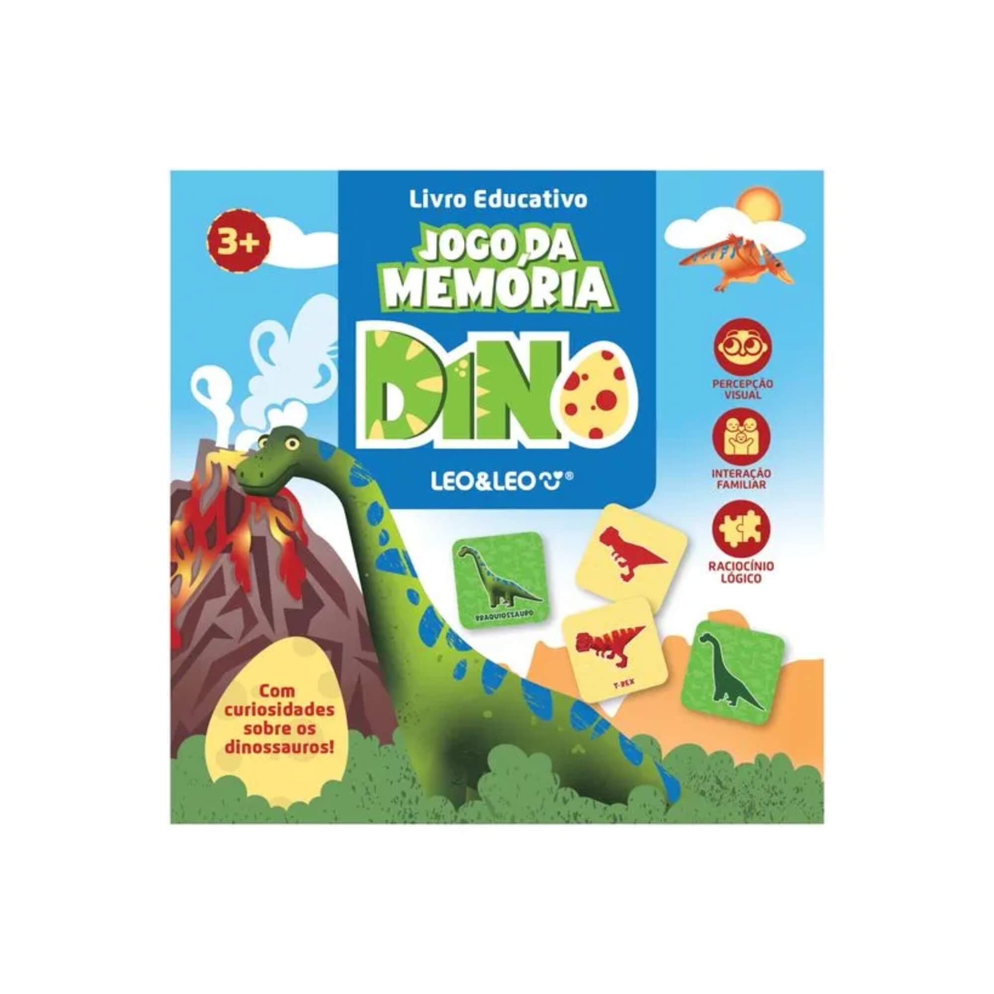 Livro Educativo Jogo da Memória Dino - Oppbag com Livro + Jogo da Memória Leo&Leo Leonora - 10468