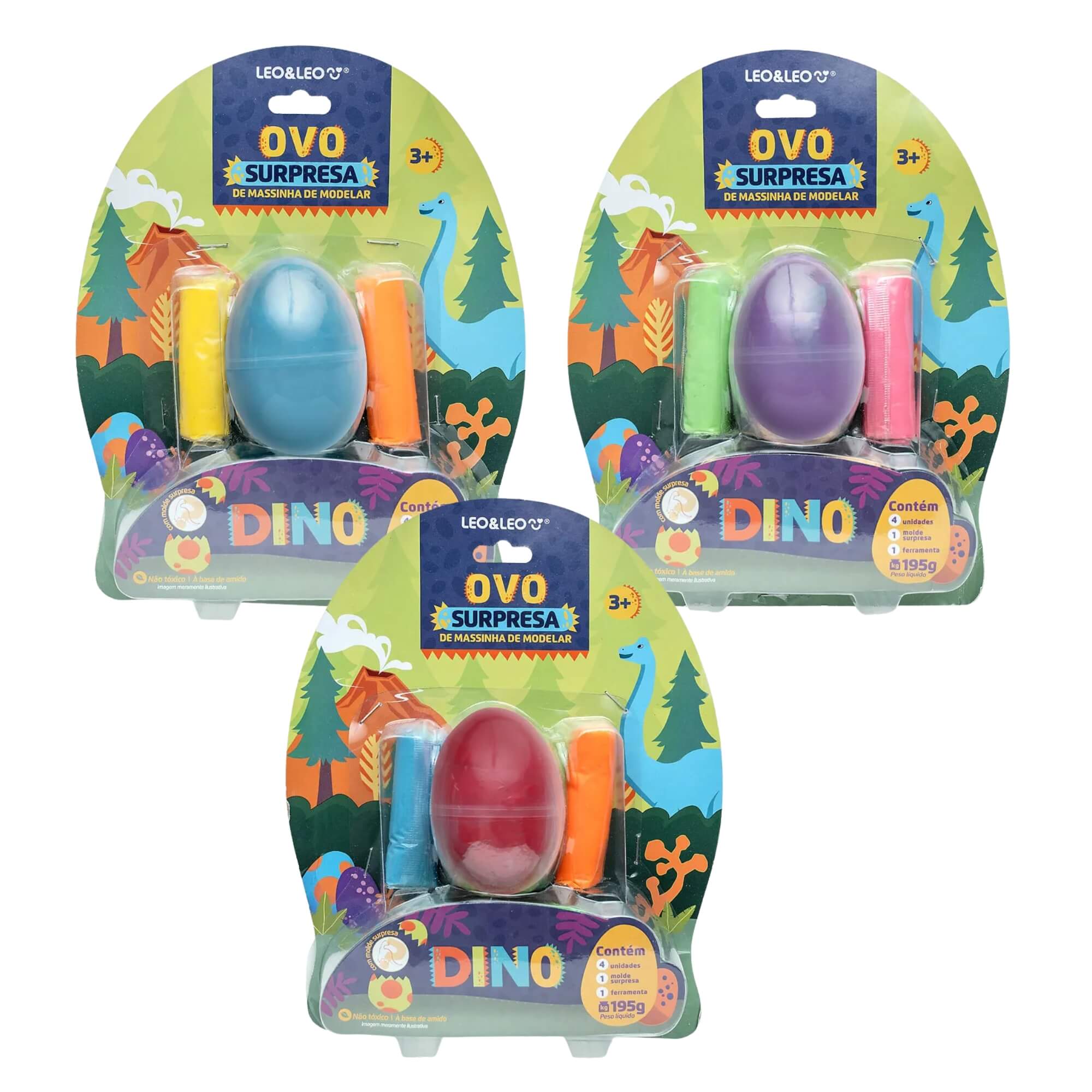Massa de Modelar Ovo Surpresa Dino Blister c/ 195g (Caixa c/ 6 Blisters ) Leo&Leo Leonora - 72563