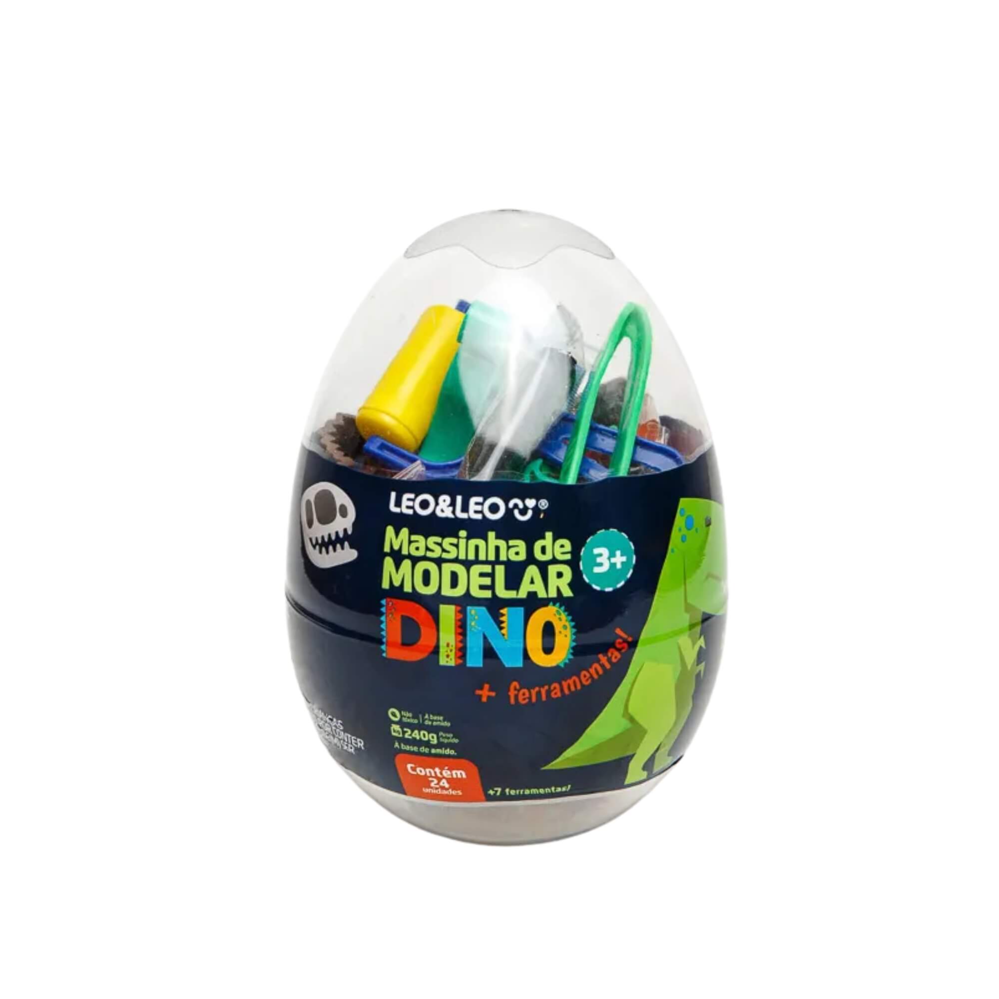 Kit Massa de Modelar Ovo Dino - 24 Cores + 7 Moldes Leo&Leo Leonora - 73537