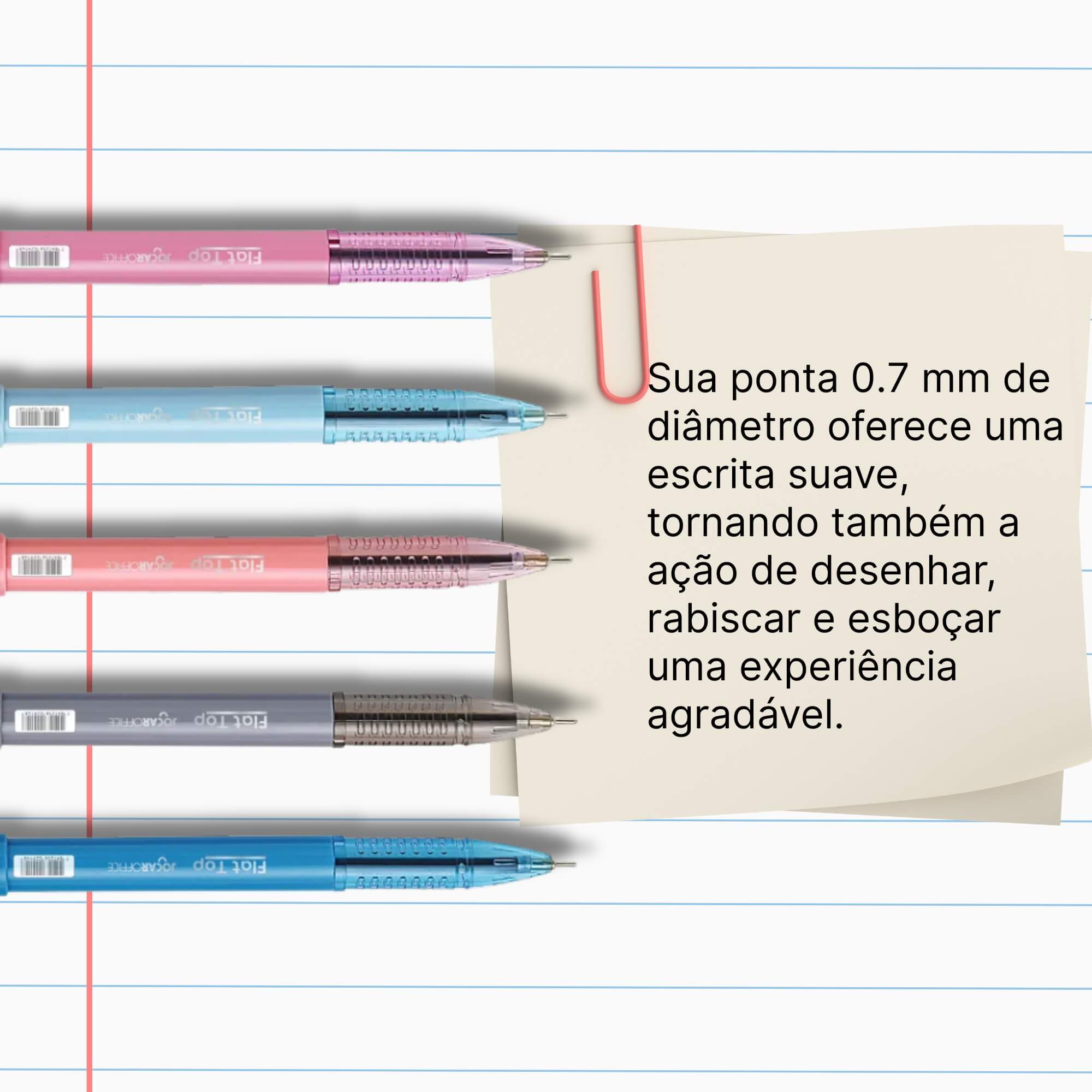 Caneta Esferográfica Flat Top 0.7 Azul - Display c/ 50 Unidades Sortidas Leonora - 97914