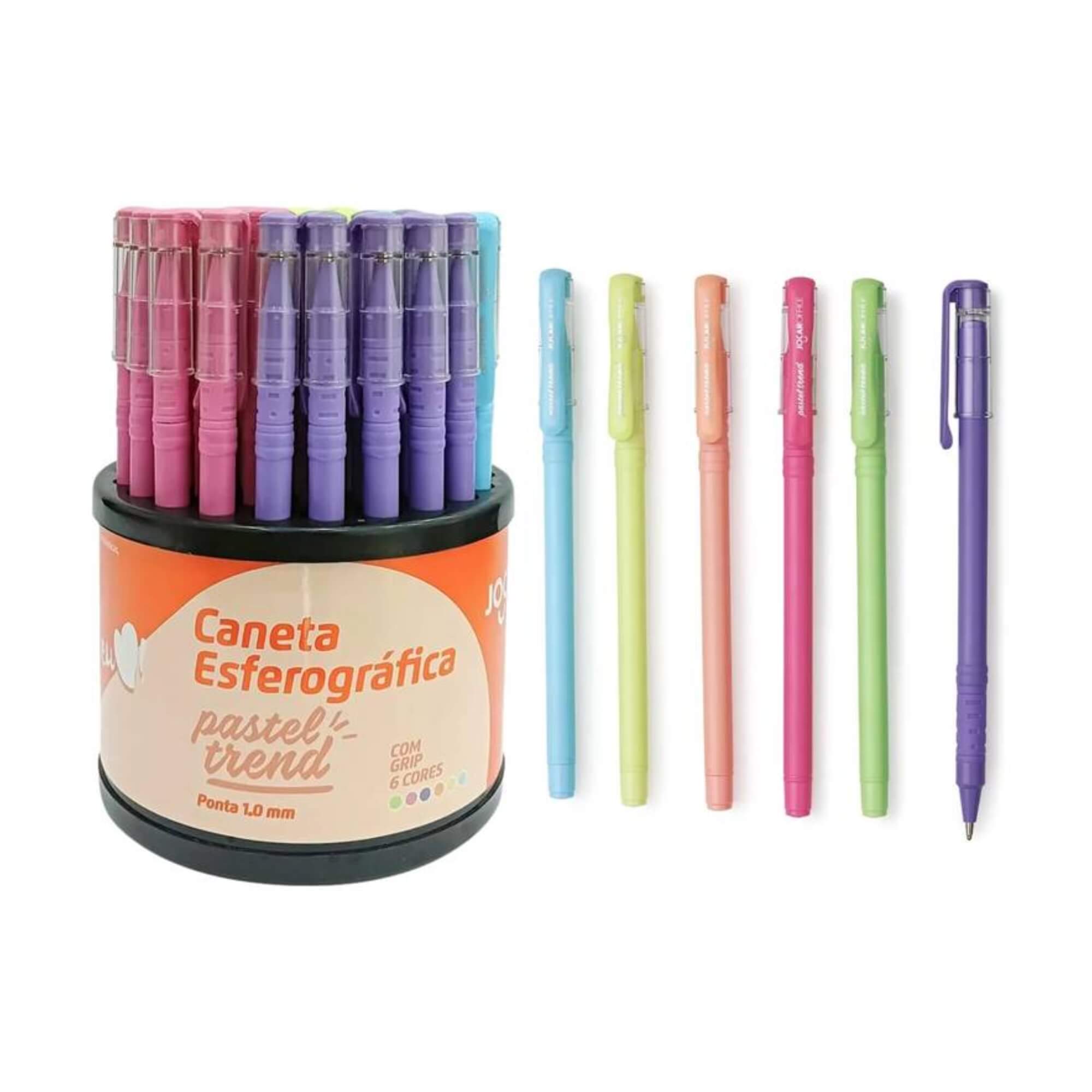 Caneta Esferográfica Tons Pastel Trend 1.0 - Dispenser c/ 50 Unidades Sortidas Leonora - 97918
