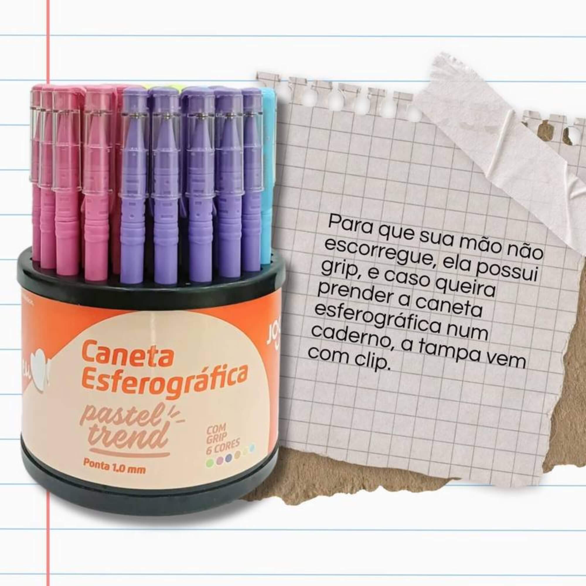 Caneta Esferográfica Tons Pastel Trend 1.0 - Dispenser c/ 50 Unidades Sortidas Leonora - 97918