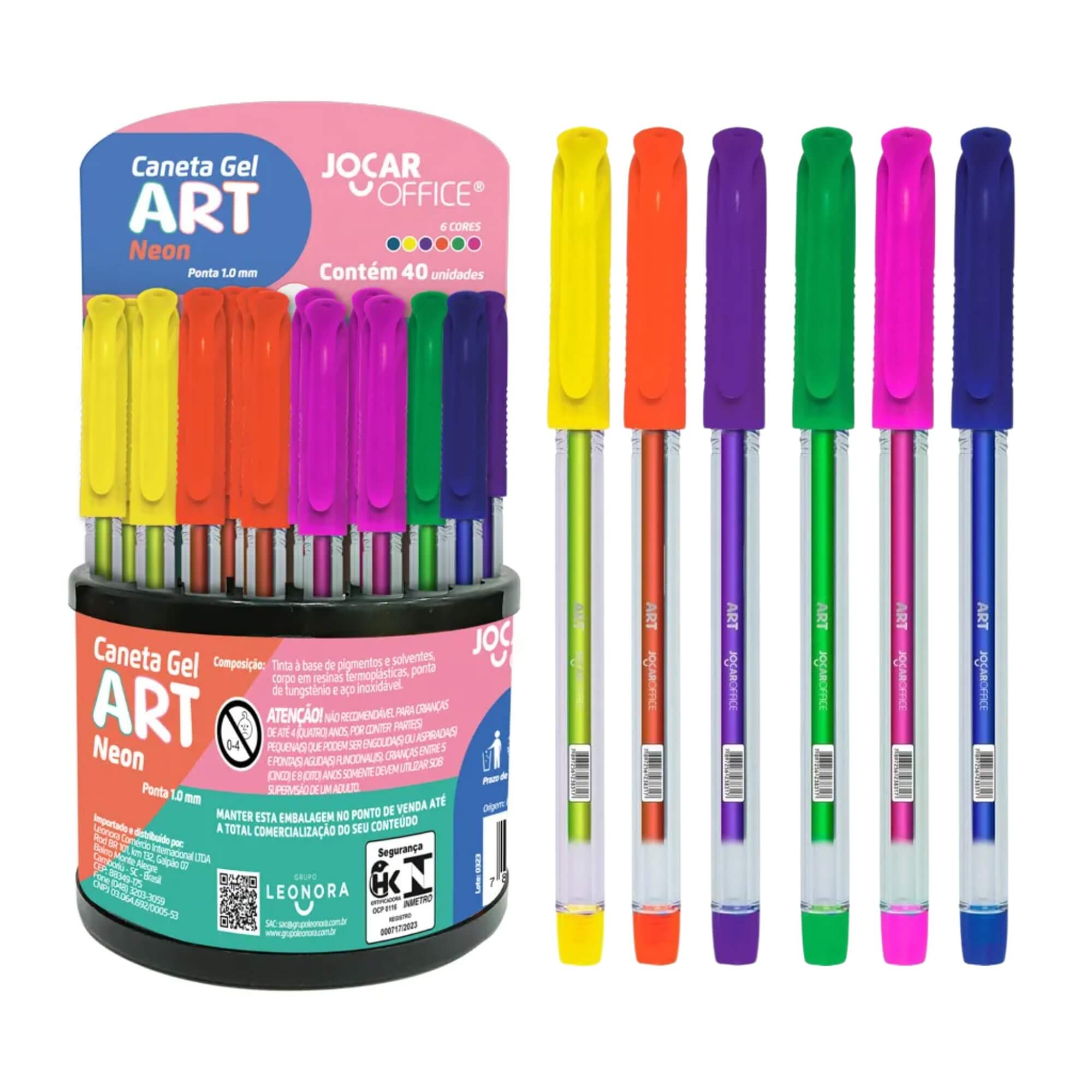 Caneta Gel Art 1.0 Neon - Dispenser com 40 Unidades Sortidas Jocar Office Leonora - 97930