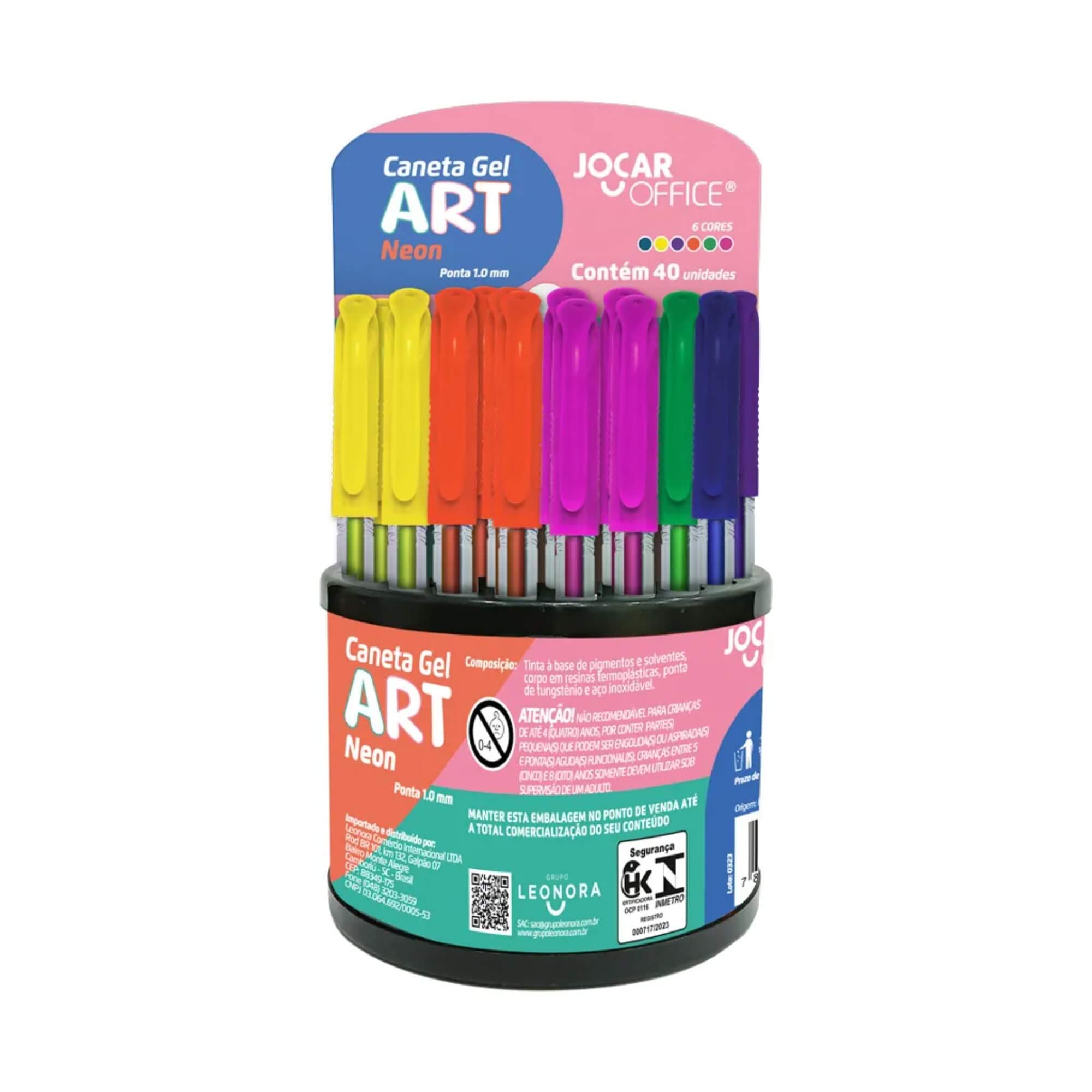 Caneta Gel Art 1.0 Neon - Dispenser com 40 Unidades Sortidas Jocar Office Leonora - 97930