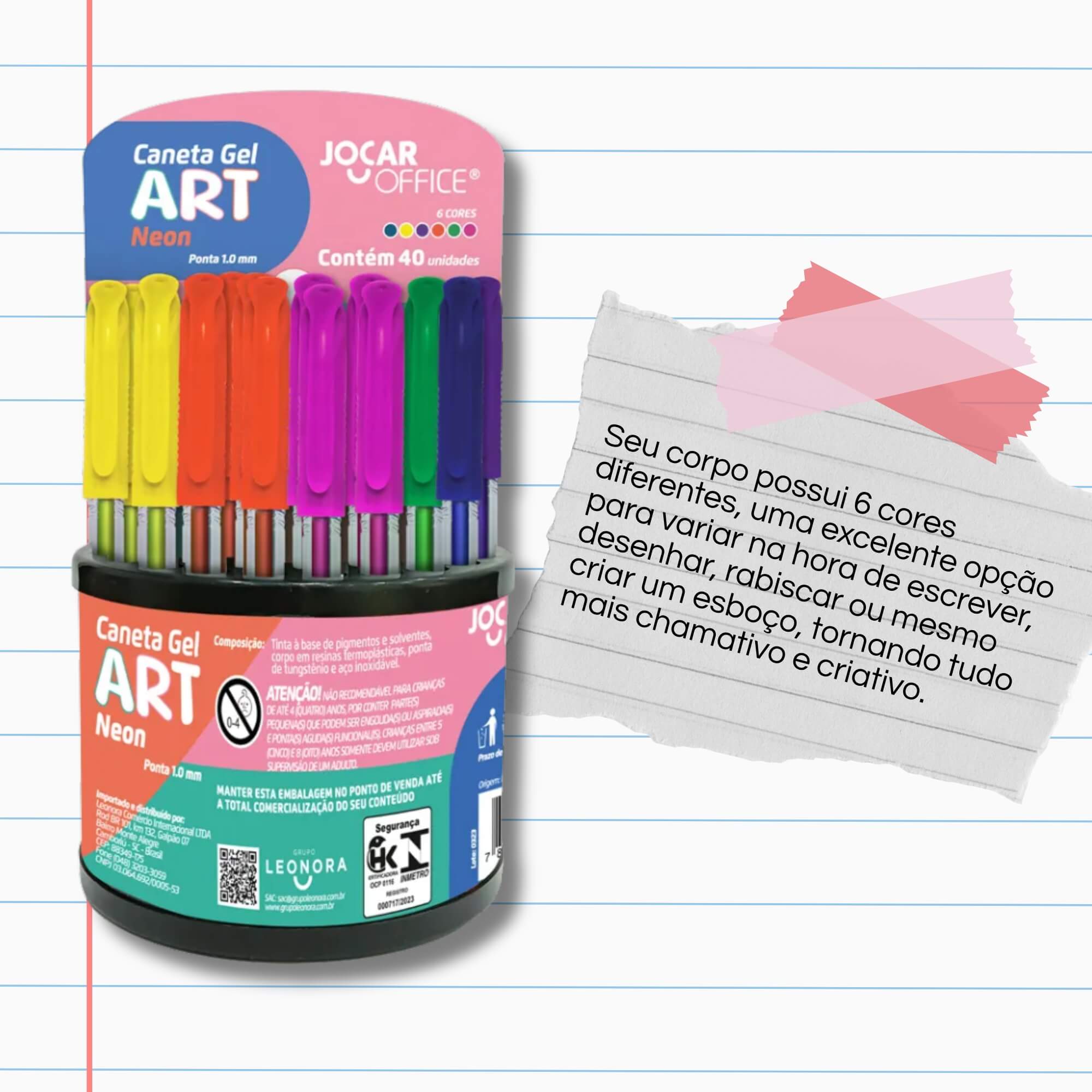 Caneta Gel Art 1.0 Neon - Dispenser com 40 Unidades Sortidas Jocar Office Leonora - 97930