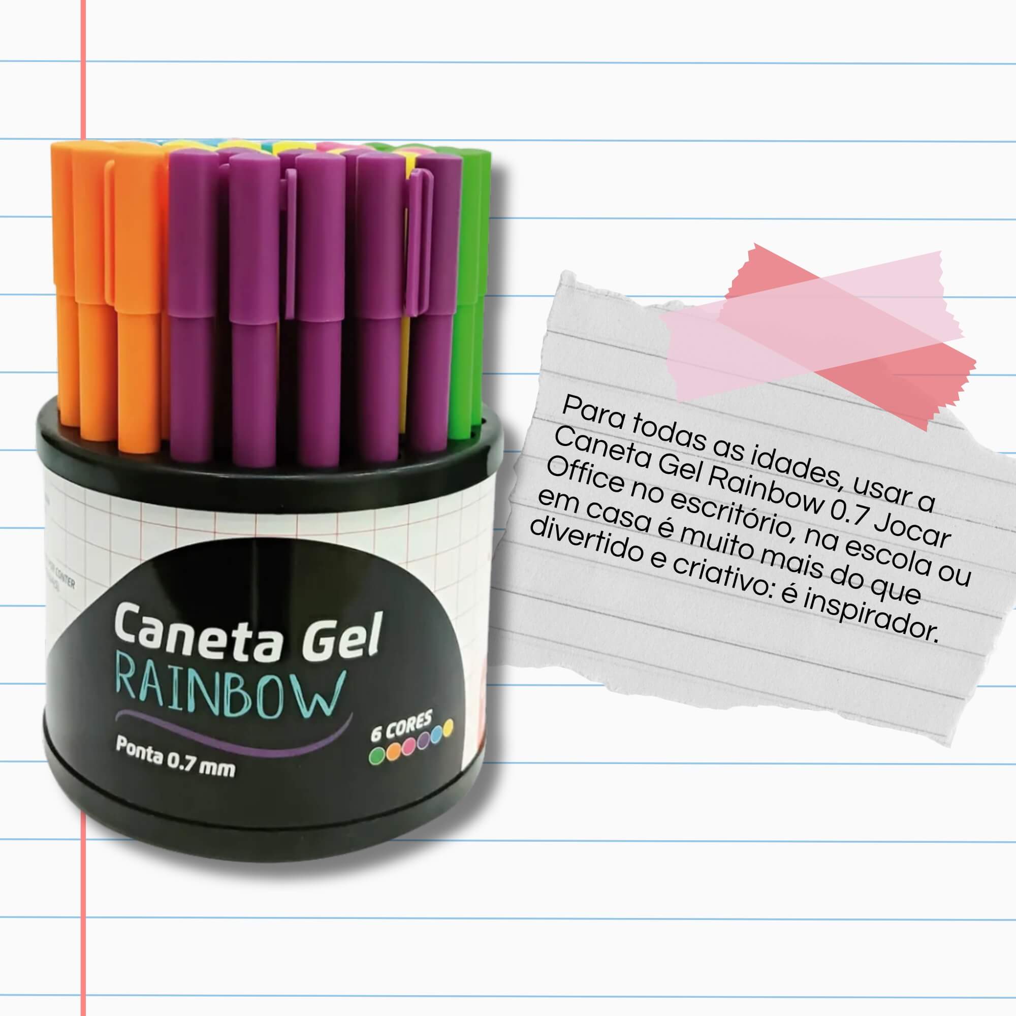 Caneta Gel Rainbow 0.7 Colorida - Display com 50 Unidades Jocar Office Leonora - 97935