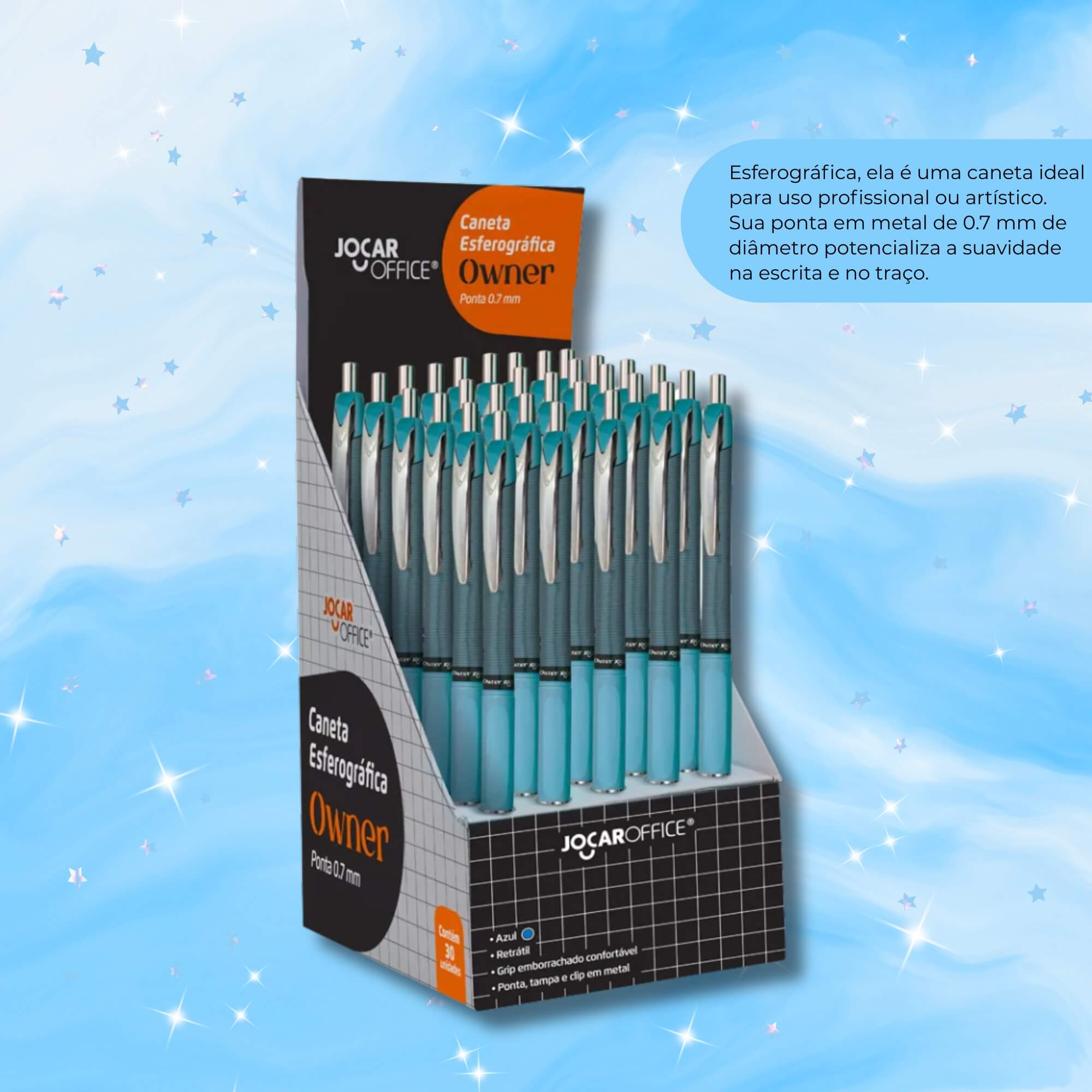 Caneta Esferográfica Owner 0.7 Azul - Display c/ 30 unidades Jocar Office Leonora - 97943