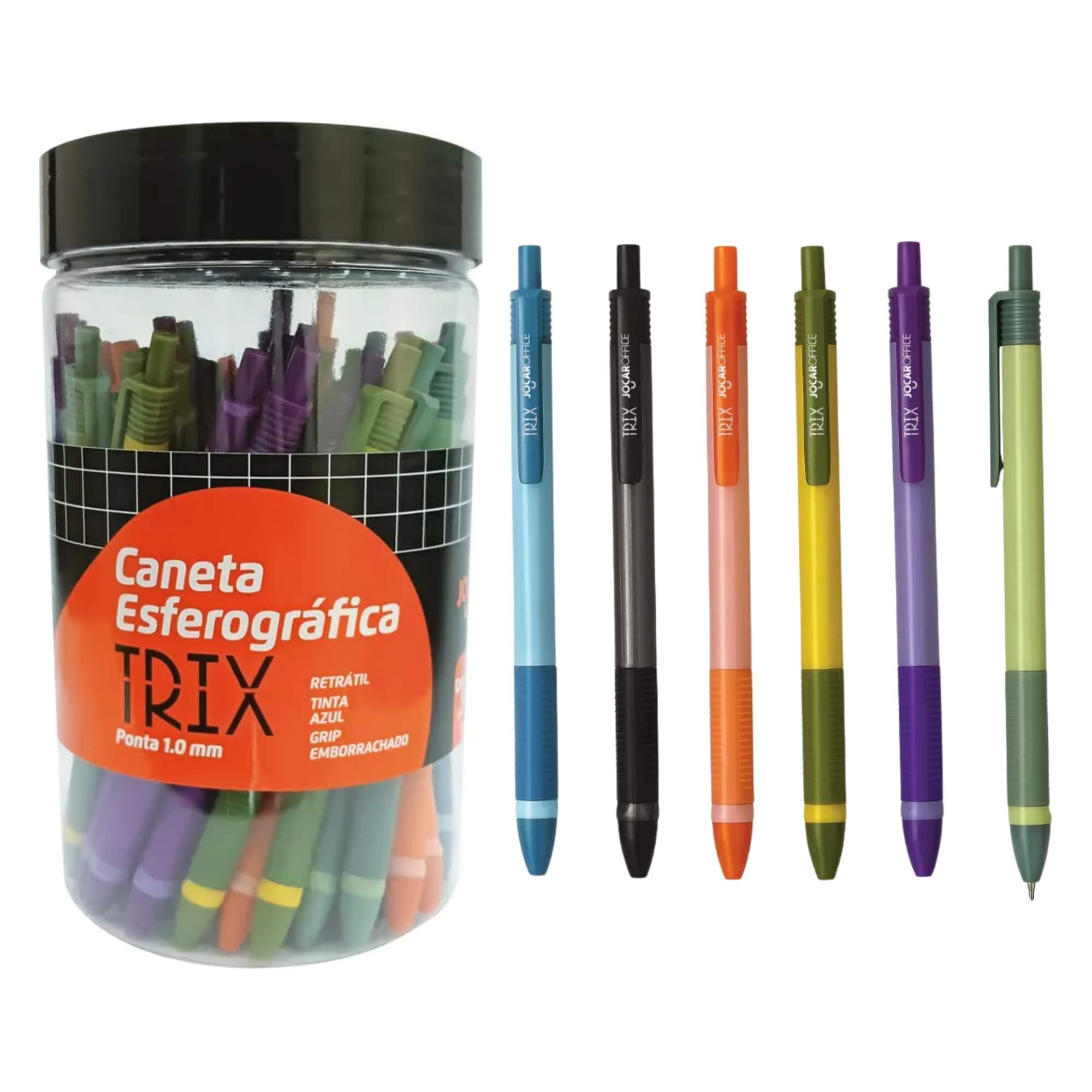Caneta Esferográfica Trix 1.0 Azul - Pote c/ 50 Unidades Sortidas Jocar Office Leonora - 97944