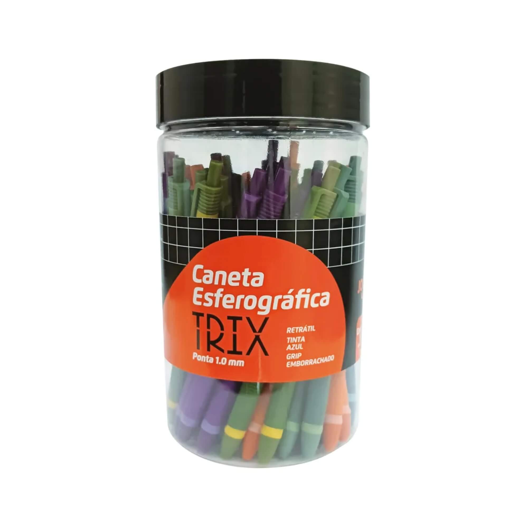 Caneta Esferográfica Trix 1.0 Azul - Pote c/ 50 Unidades Sortidas Jocar Office Leonora - 97944