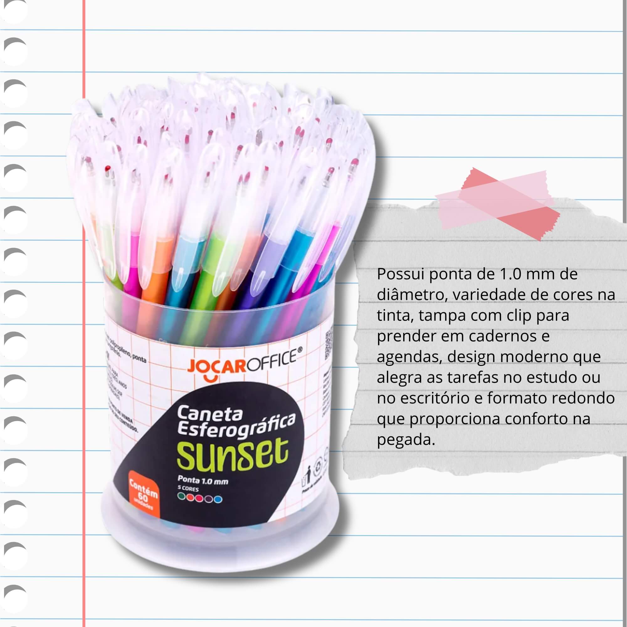 Caneta Esferográfica Sunset 1.0 - Dispenser c/ 60 unidades Jocar Office Leonora - 97951