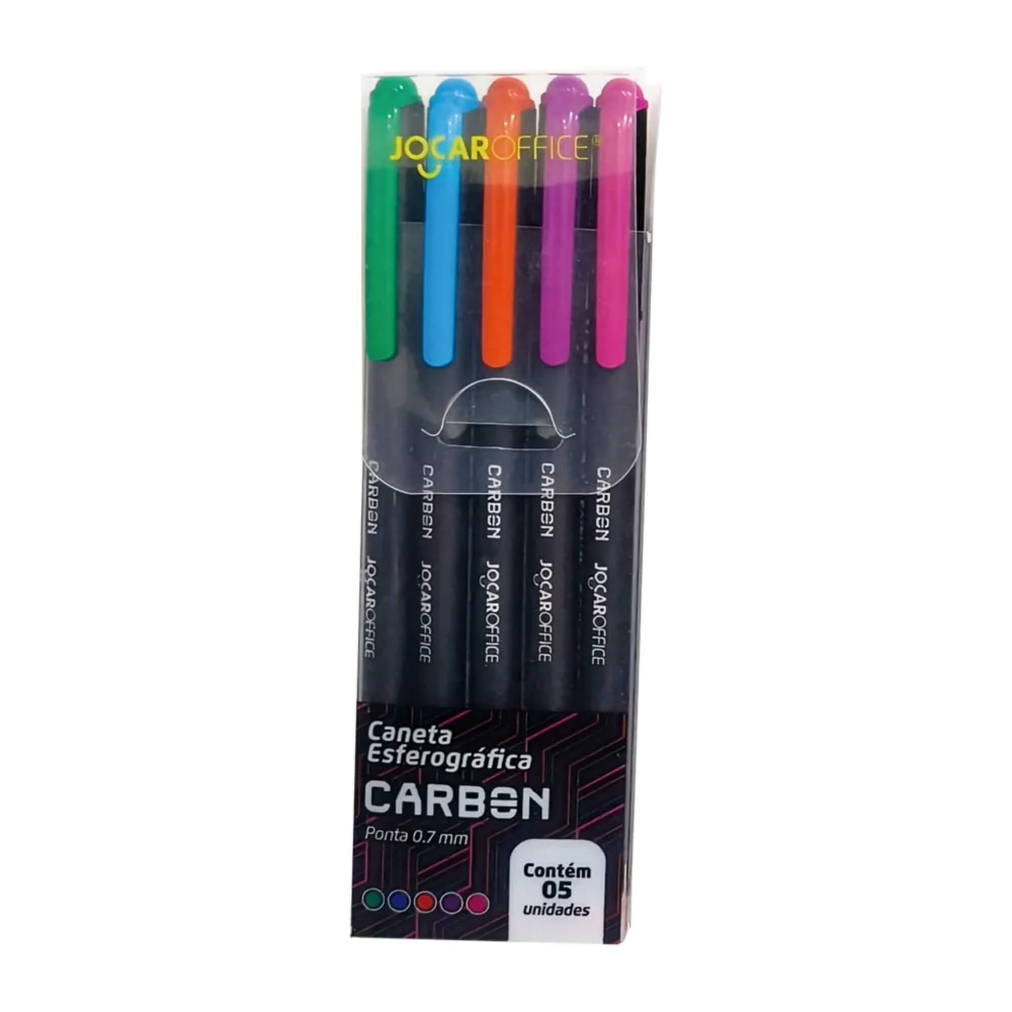 Caneta Esferográfica Carbon 0.7 Colorida - Estojo c/ 5 unidades Jocar Office Leonora - 97955