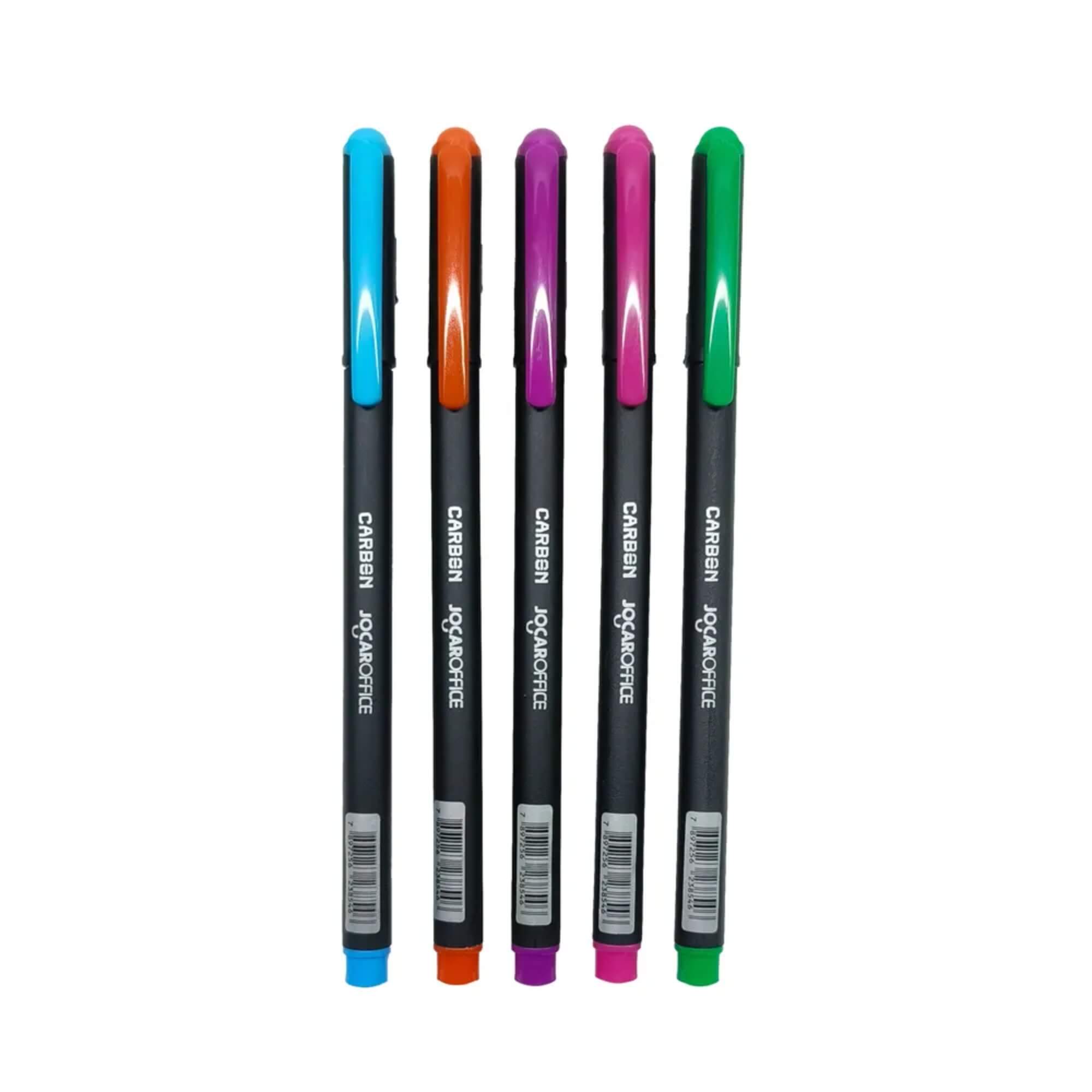 Caneta Esferográfica Carbon 0.7 Colorida - Estojo c/ 5 unidades Jocar Office Leonora - 97955