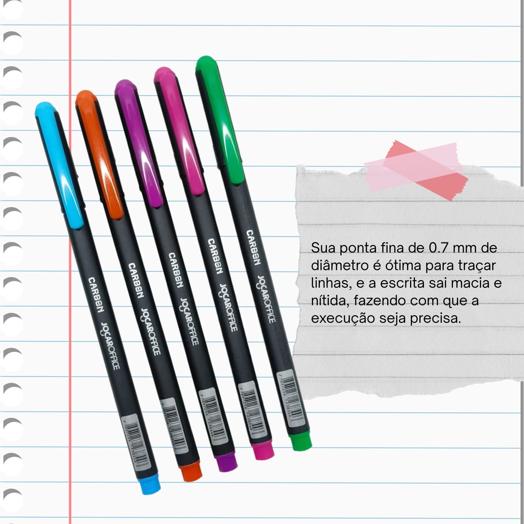 Caneta Esferográfica Carbon 0.7 Colorida - Estojo c/ 5 unidades Jocar Office Leonora - 97955