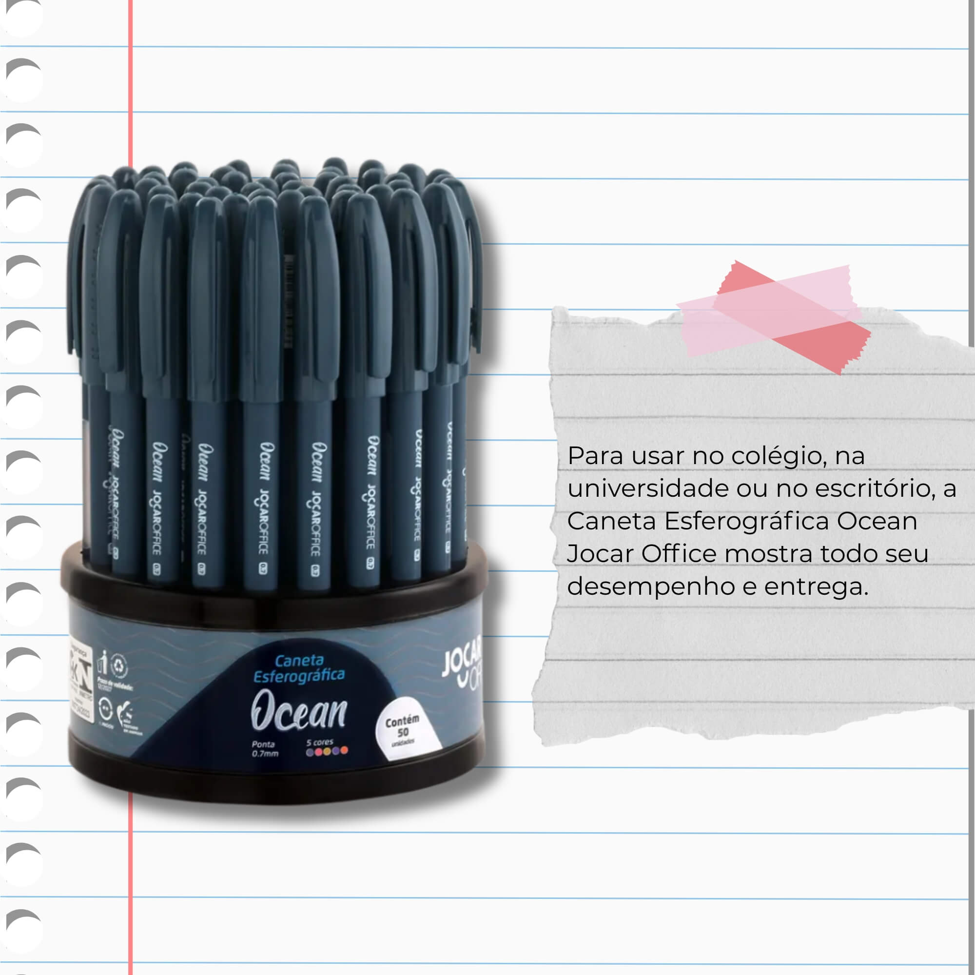 Caneta Esferográfica Ocean 0.7 Colorida - Dispenser c/ 50 unidades Jocar Office Leonora - 97958
