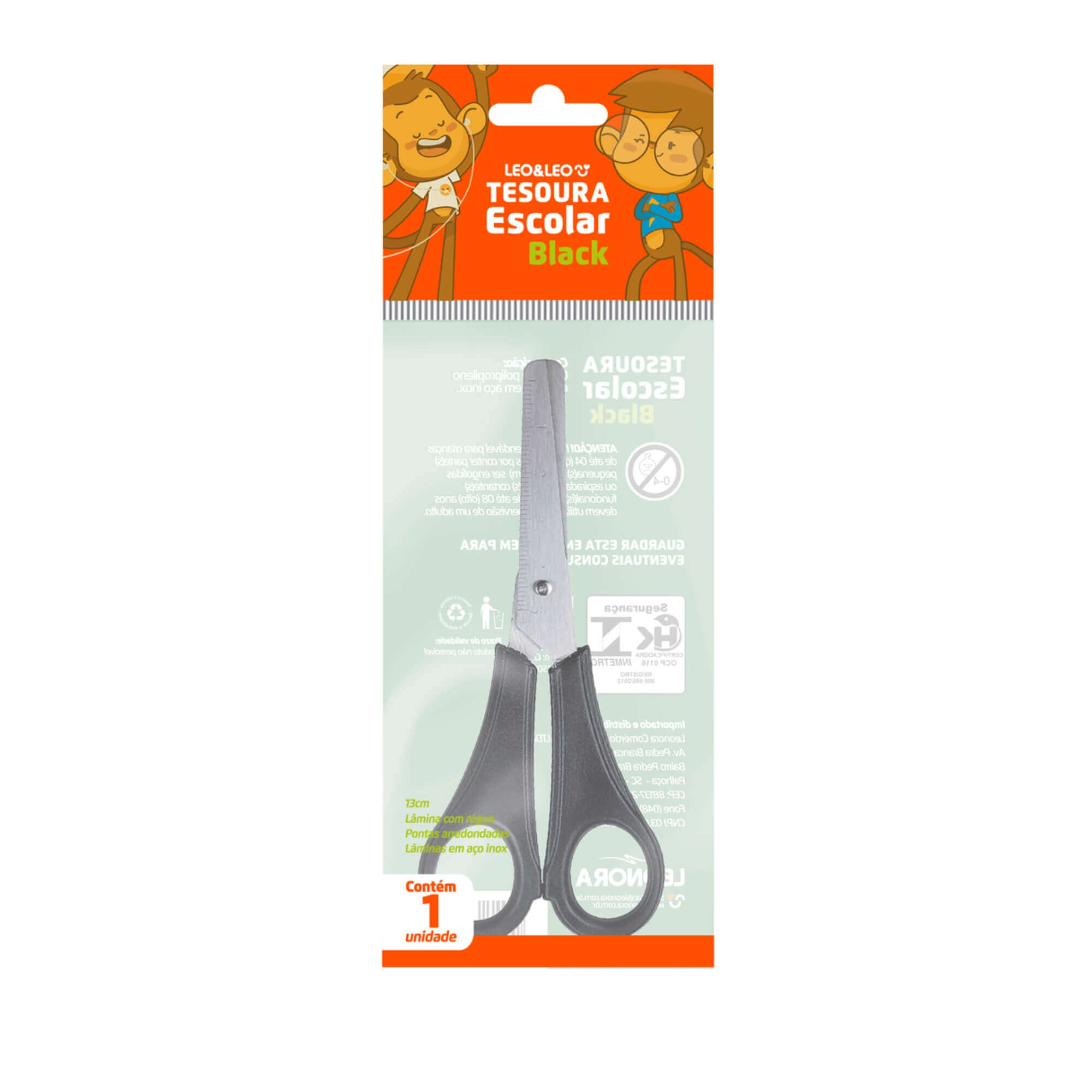 Tesoura Escolar Black Inox 130mm Cabo Preto c/ 24 unidades Leo&Leo Leonora - 4123
