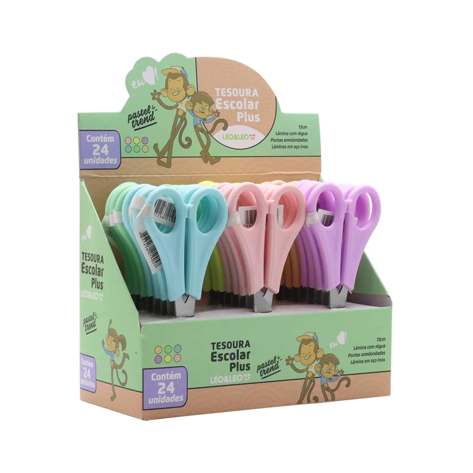 Tesoura Escolar Plus Tons Pastel Trend Display com 24 Unidades Leo&Leo Leonora - 72005