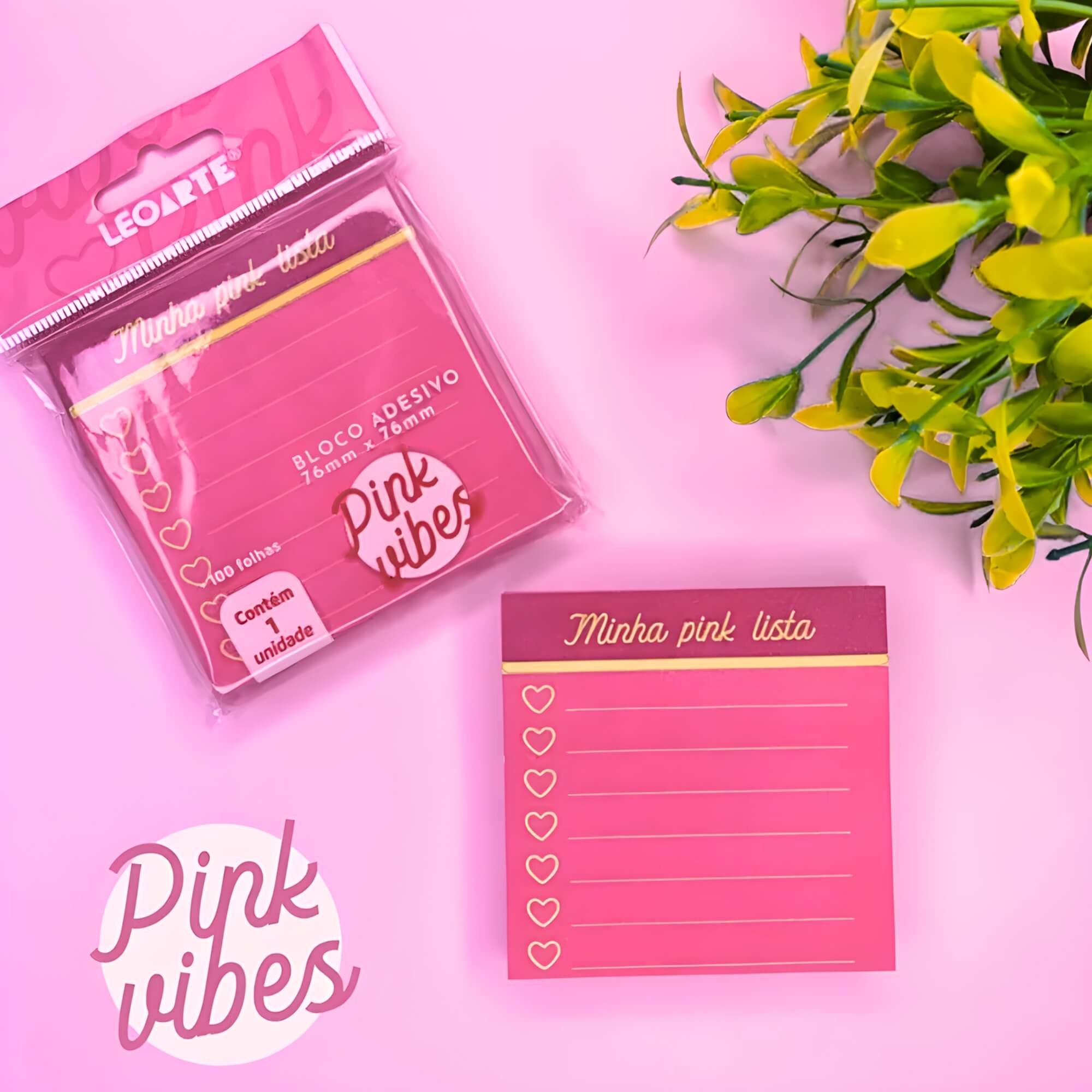 Bloco Adesivo Pink Vibes Lista 76Mmx76mm 100 Folhas Caixa com 12 Blocos Leoarte Leonora - 91143