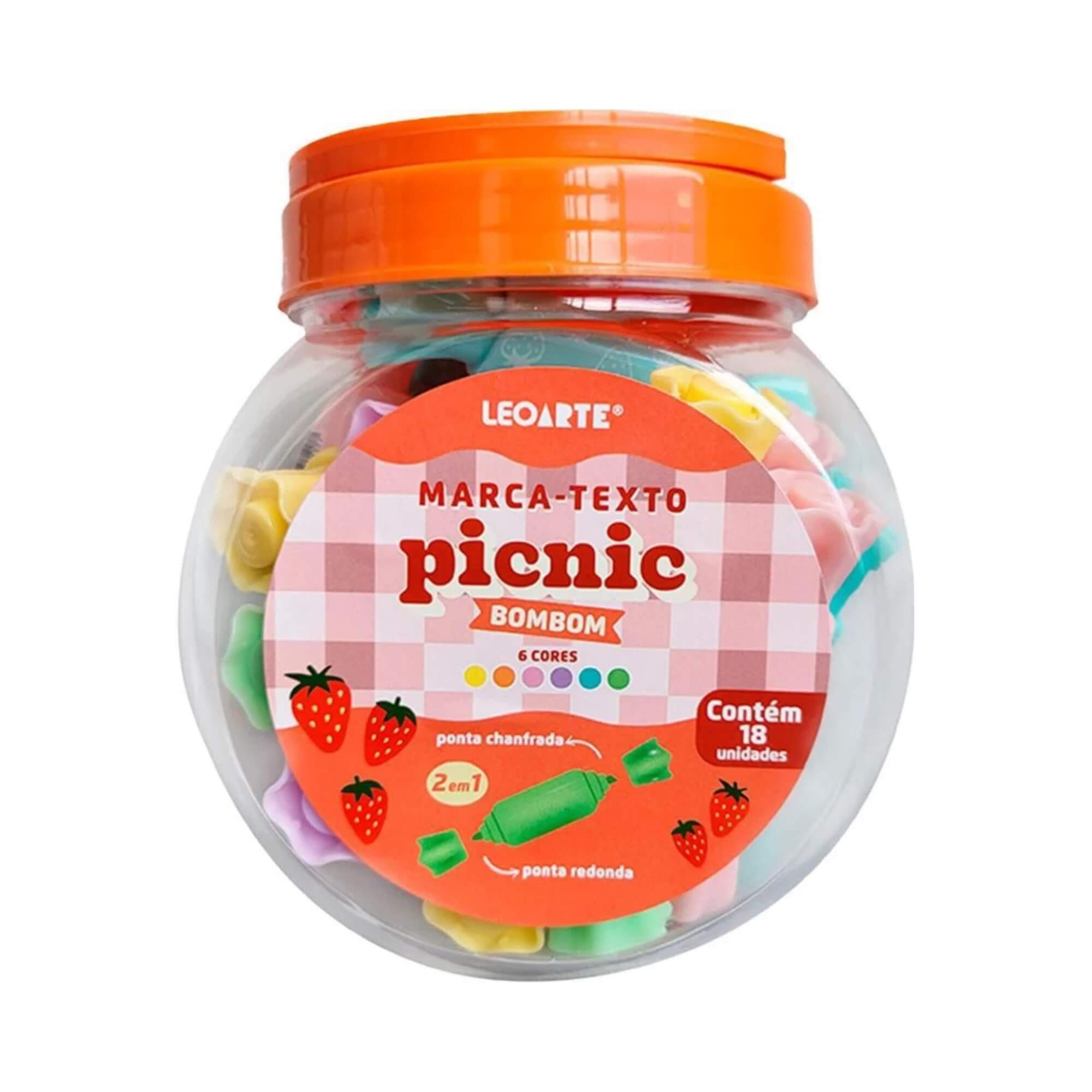 Caneta Marca-Texto Mini 2 Em 1 Bombom Picnic - Pote com 18 unidades Leonarte Leonora - 94117