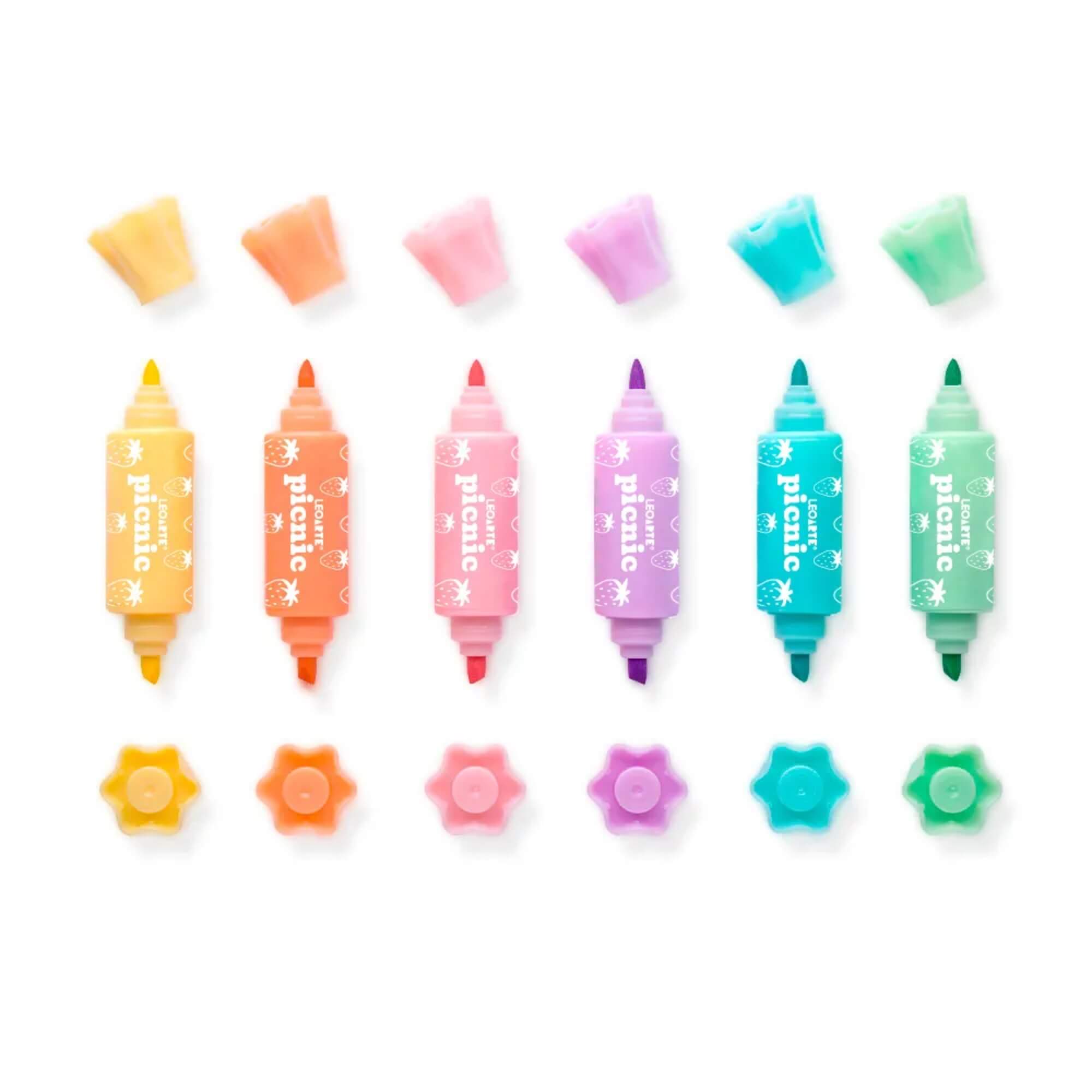 Caneta Marca-Texto Mini 2 Em 1 Bombom Picnic - Pote com 18 unidades Leonarte Leonora - 94117