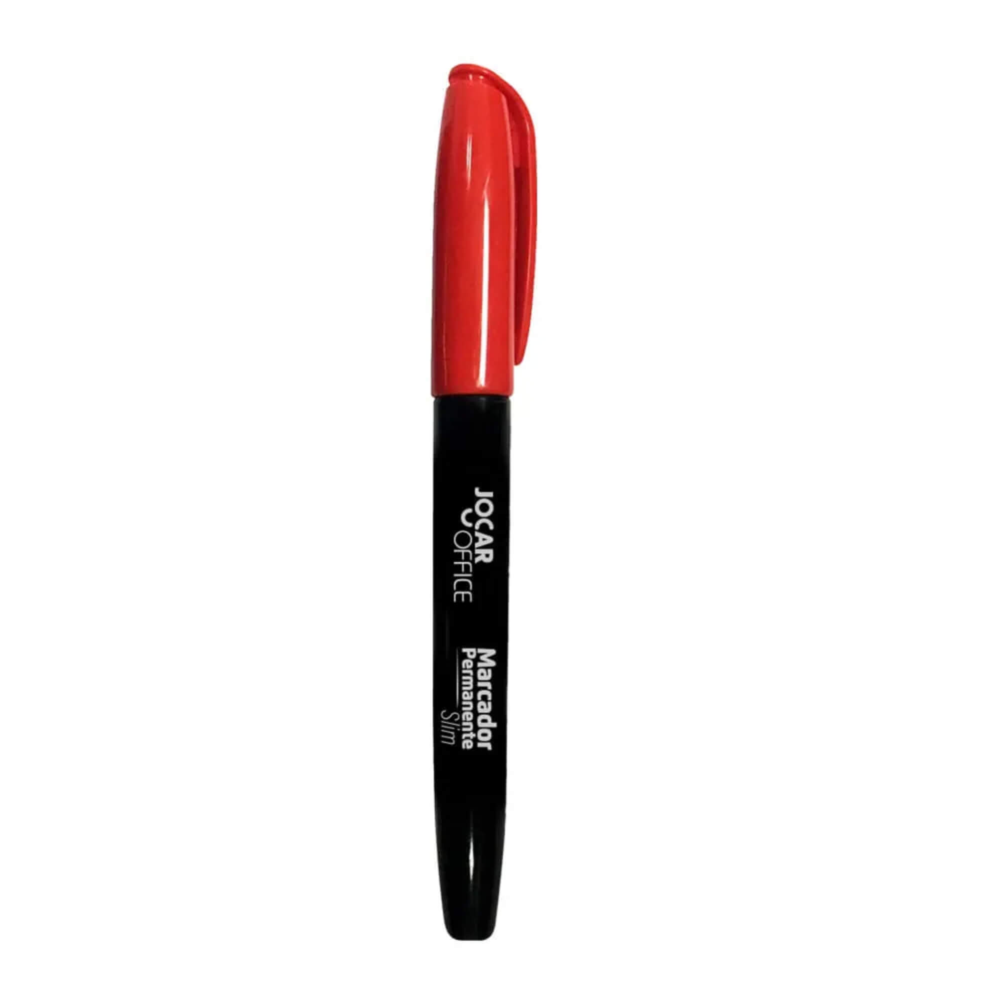 Caneta Marcador Permanente Ponta Chanfrada Vermelho Slim Caixa c/ 12 unidades Leonora - 96088