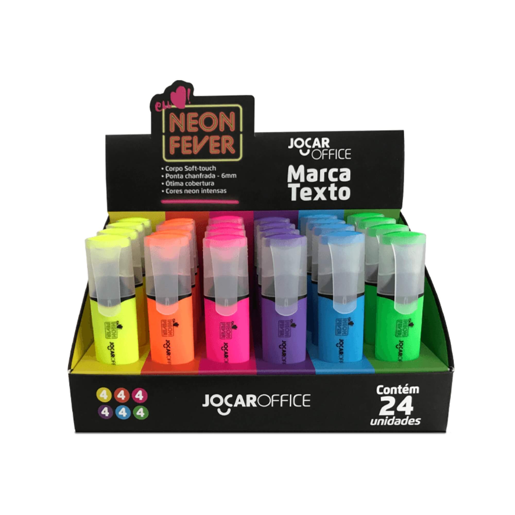 Caneta Marca Texto Neon Fever Display com 24 Unidades Jocar Office Leonora - 96140