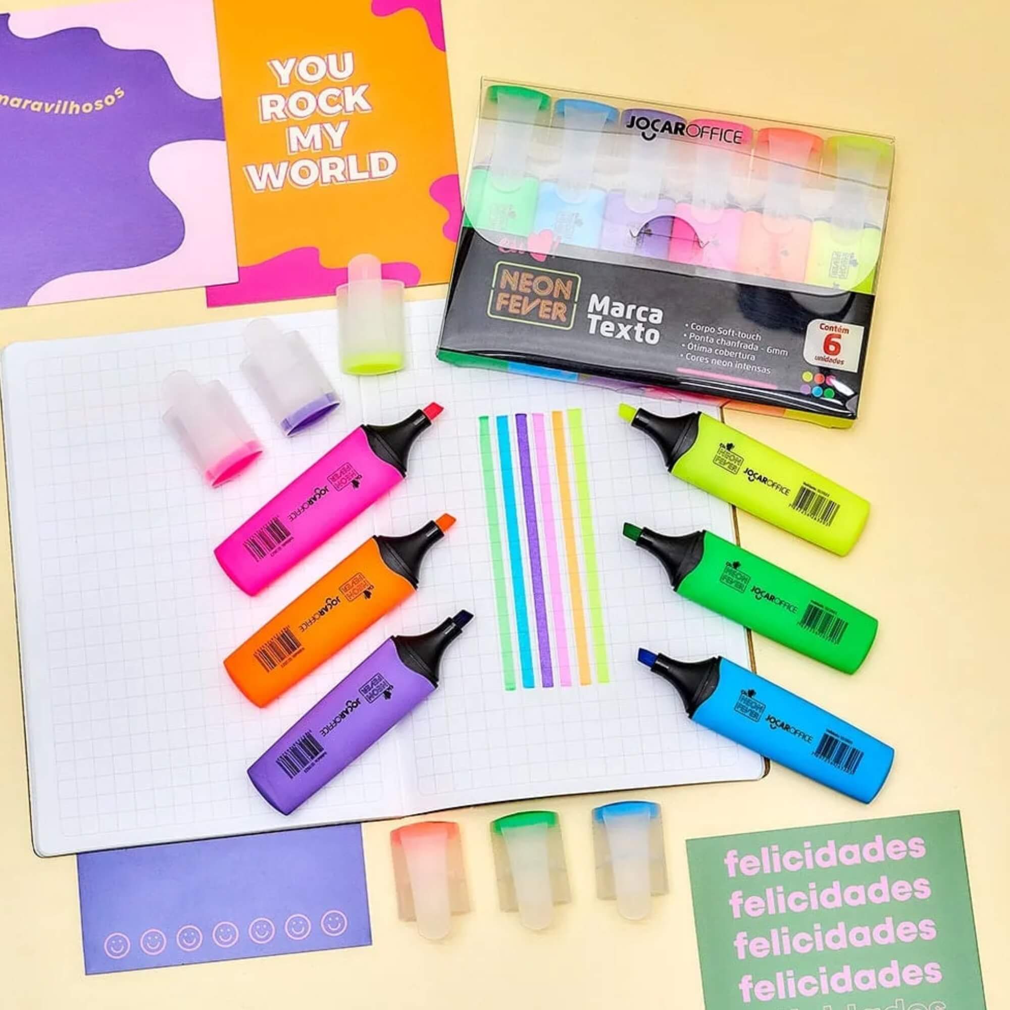 Caneta Marca Texto Neon Fever Display com 24 Unidades Jocar Office Leonora - 96140