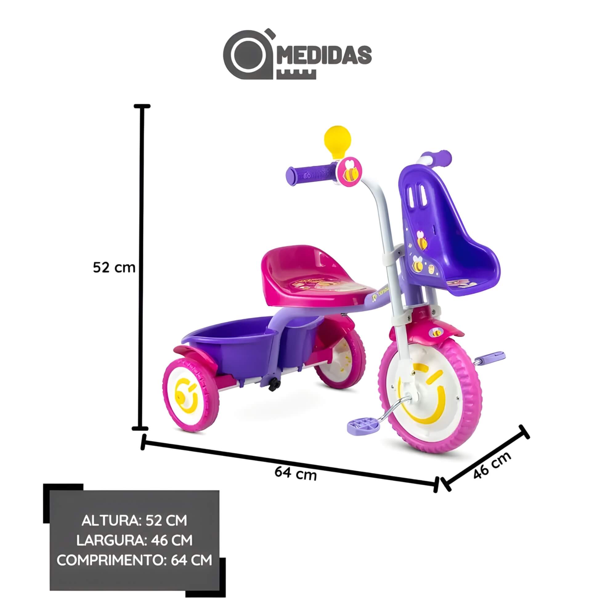 Triciclo Infantil Honey Bee +18 meses c/ Limitador de Giro do Guidão Nathor - 100510160016