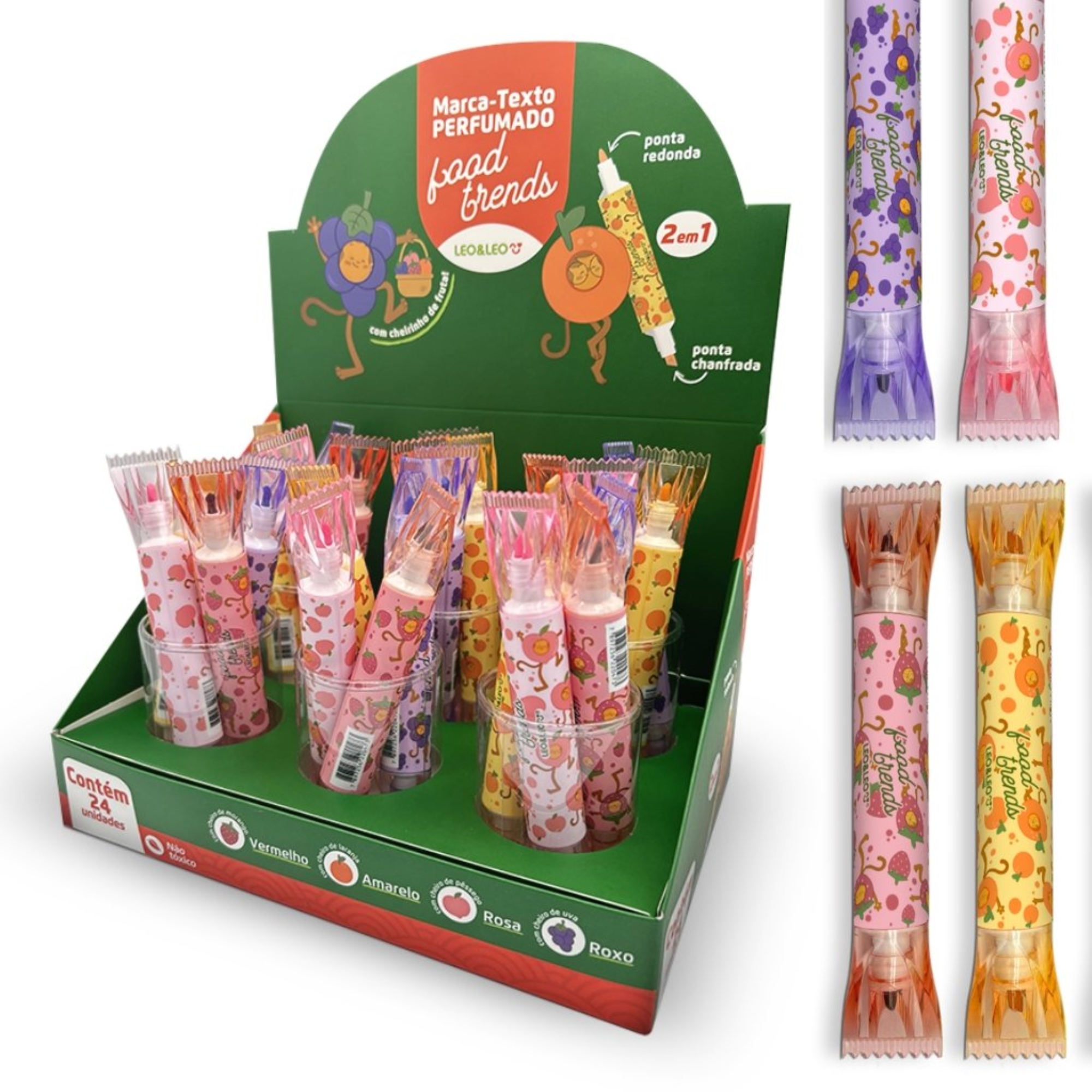 Marca Texto 2 em 1 Perfumado Food Trends Display C/24 und Leo&Leo Leonora - 10147
