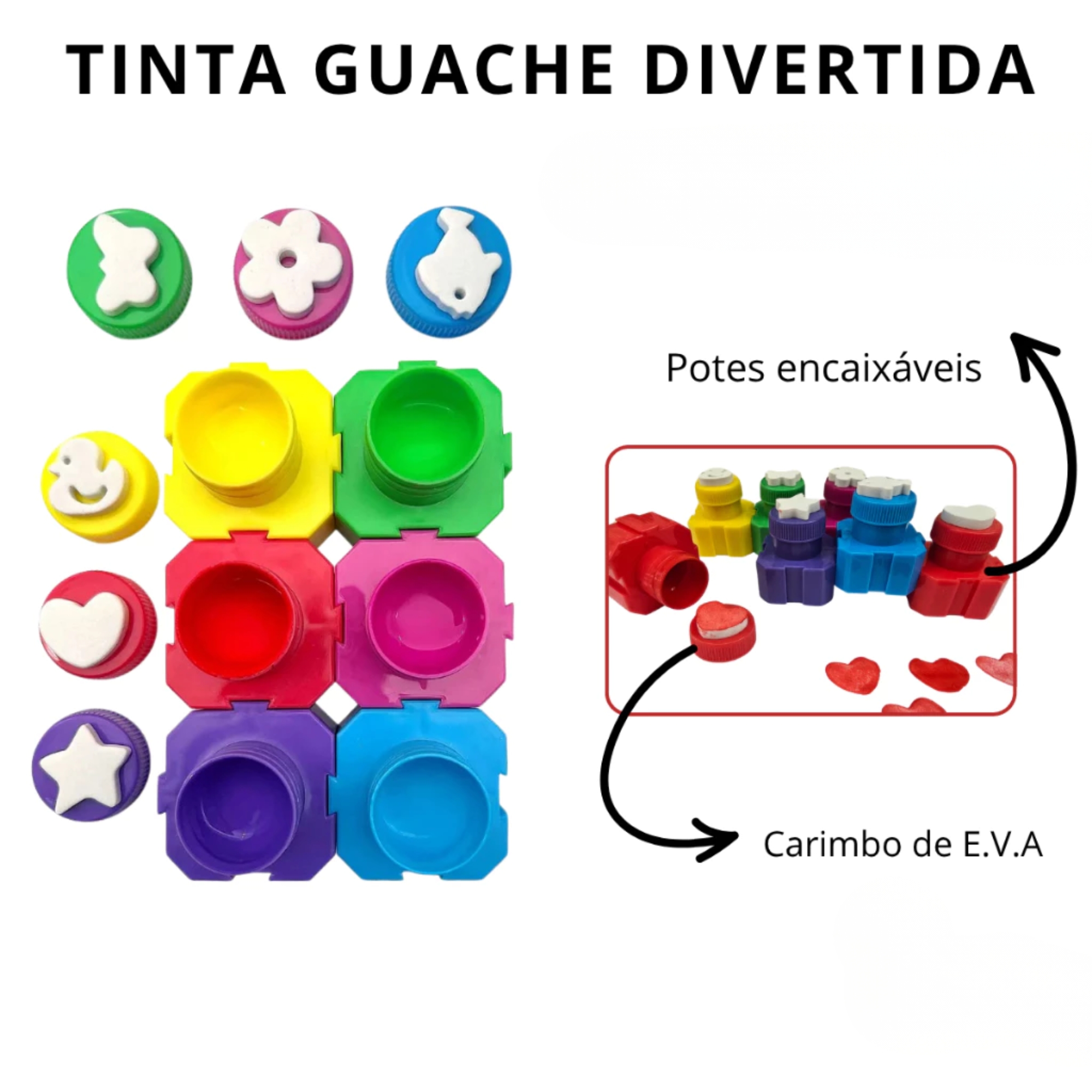 Guache com 6 Carimbos com Pote Encaixável Estojo C/ 6 cores 20ml cada Leo&Leo Leonora - 10174