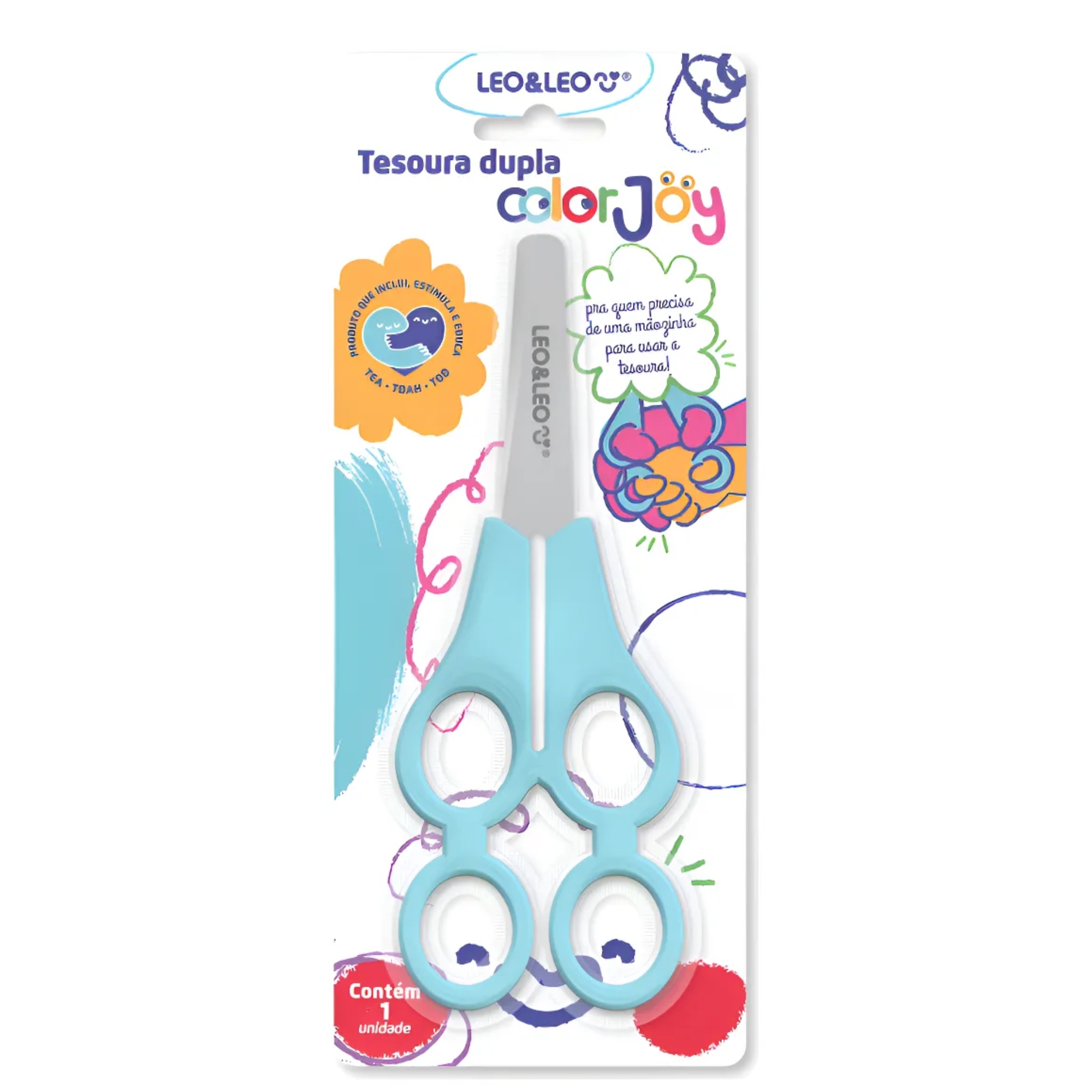 Tesoura Escolar Dupla Tandem Color Joy Blister c/ 1 unidade Leo&Leo Leonora - 10187