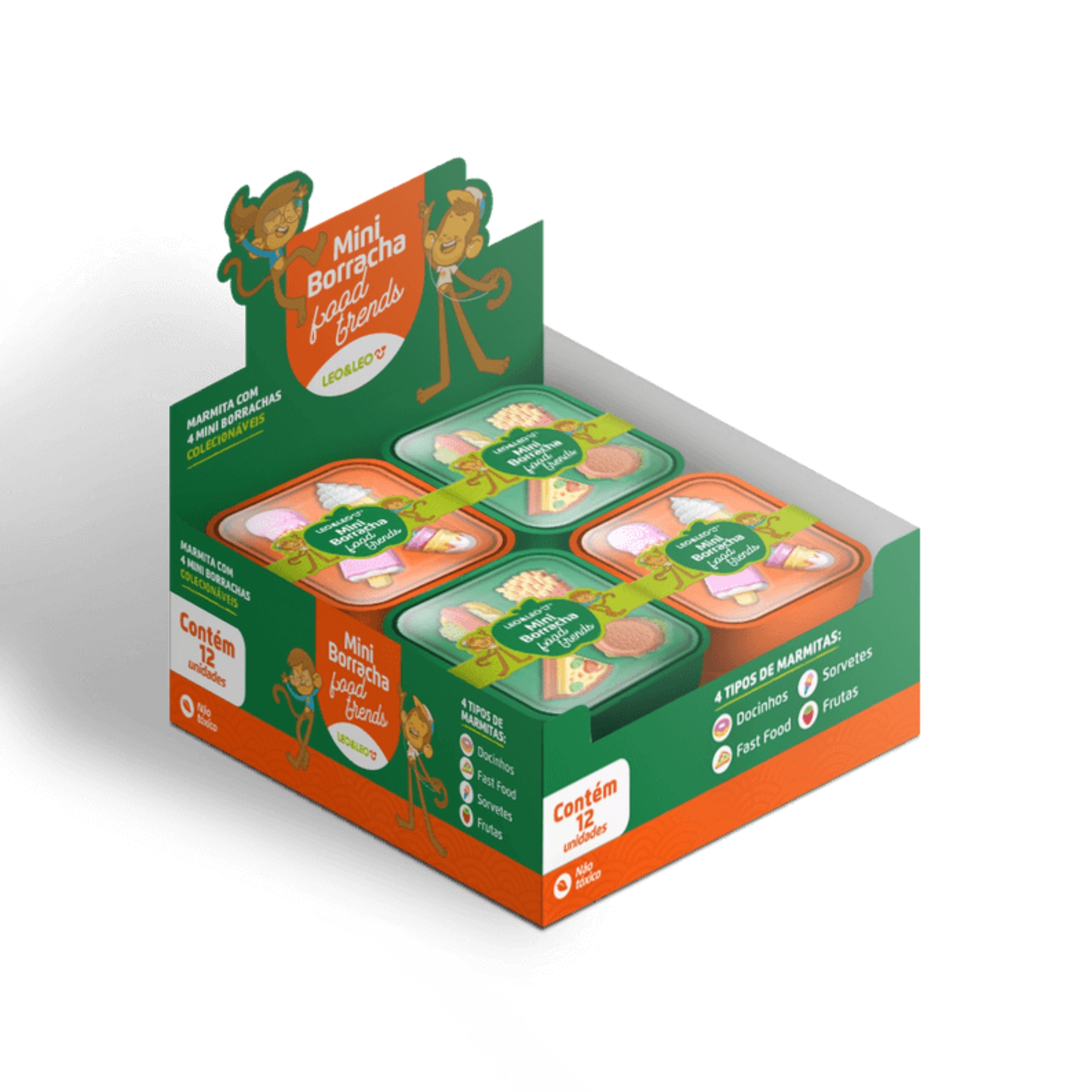 MIni Borracha Food Trends Marmitinha c/ 4 borrachas - display c/ 12 un. Leo&Leo Leonora - 10195