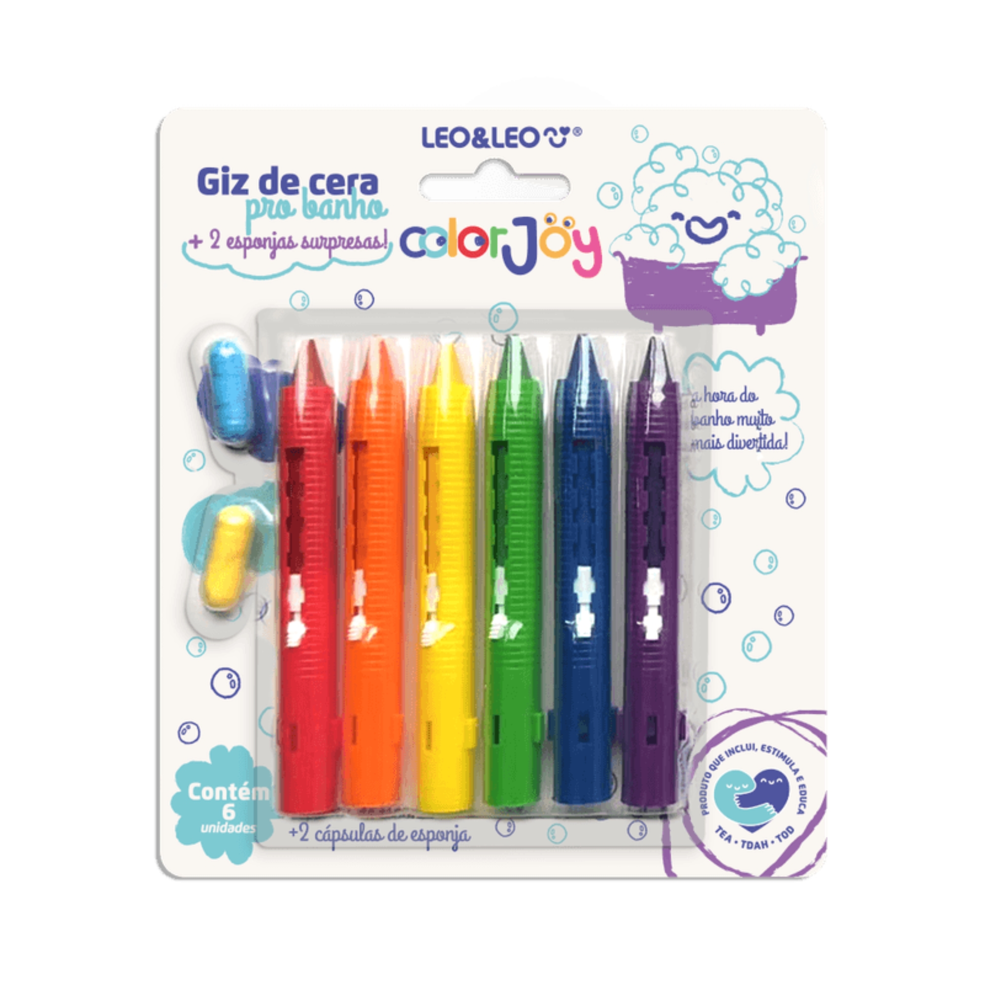 Giz de Cera Retrátil Para Banho c/ 2 cápsulas de esponja surpresa Leo&Leo Leonora - 10224