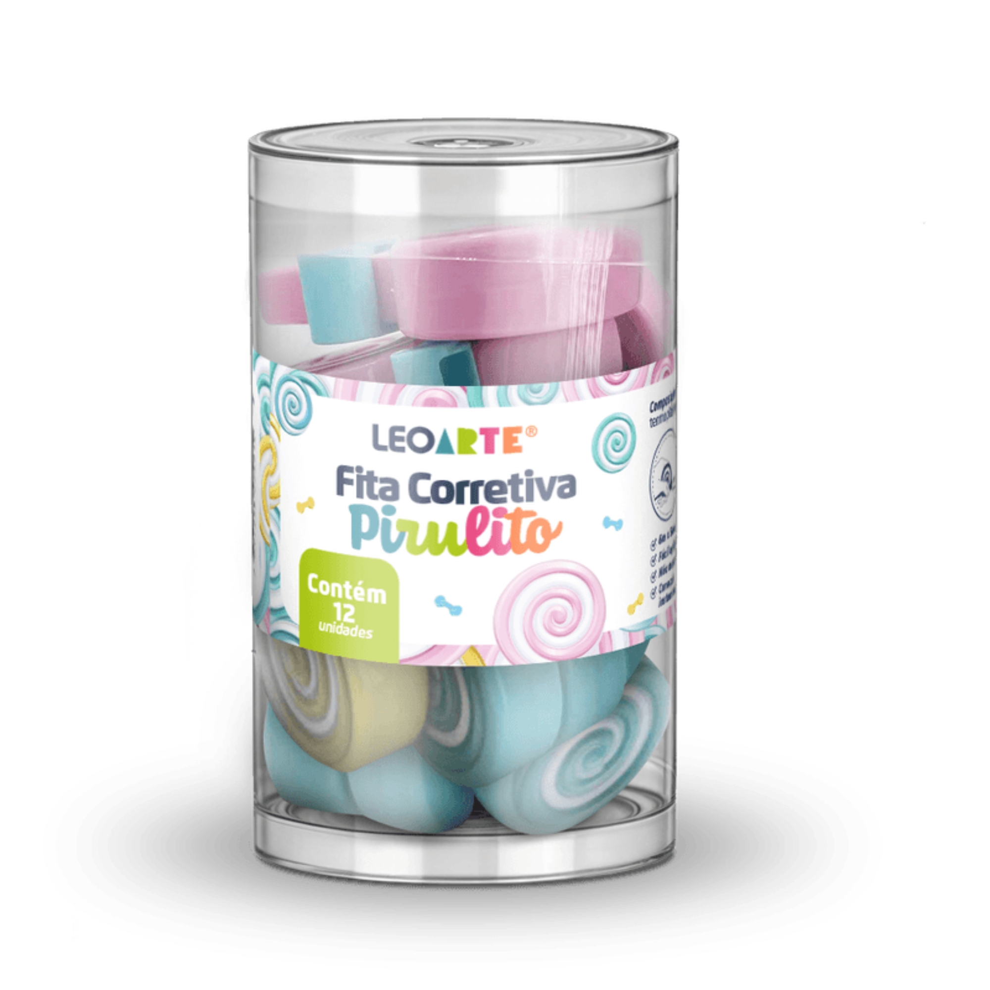 Fita Corretiva 6m X 5mm Food Trends Formato Pirulito Pote C/ 12 Leo&Leo Leonora - 10291