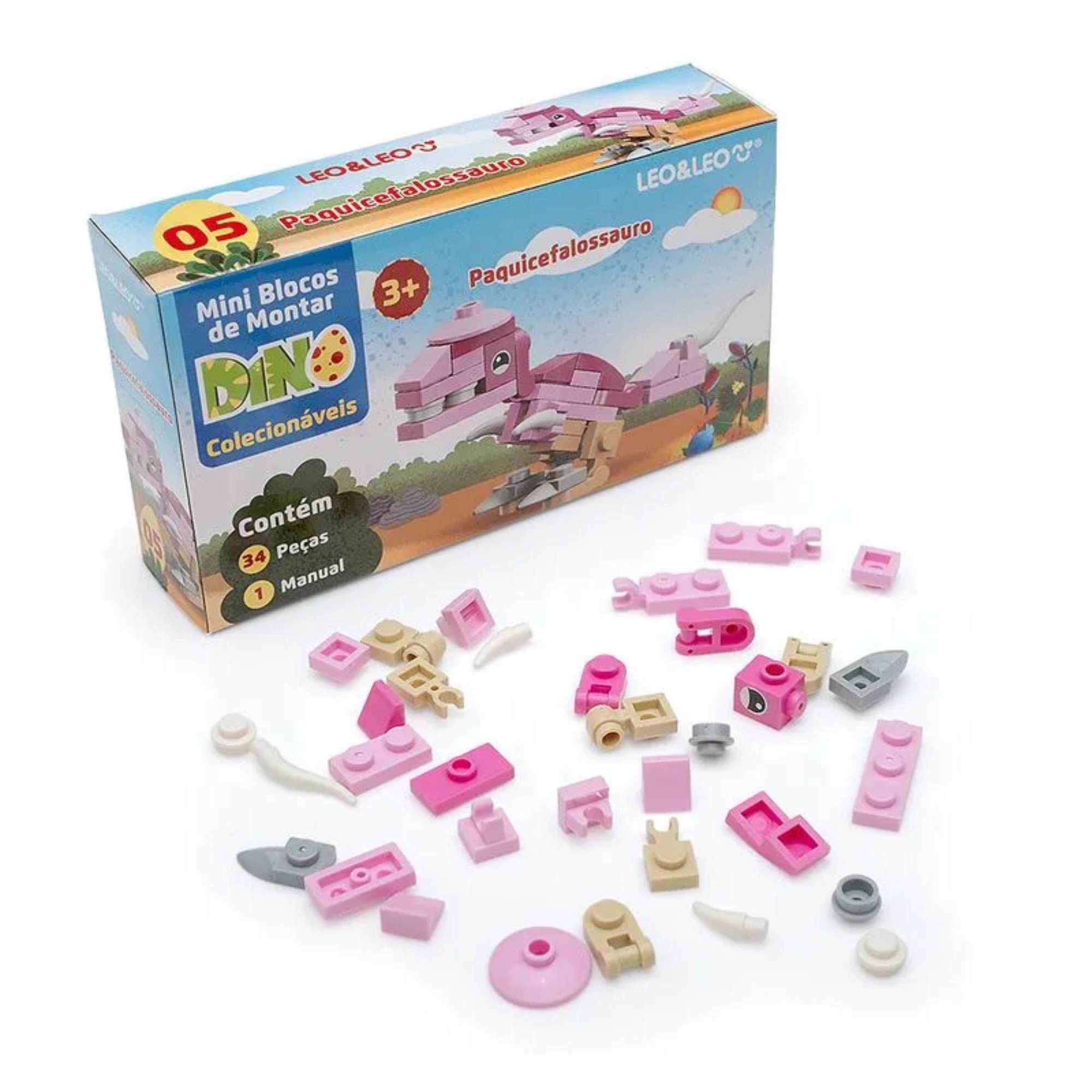 Bloco de Montar Mini Dino Display com 12 Unidades Sortidas Leo&Leo Leonora - 10391