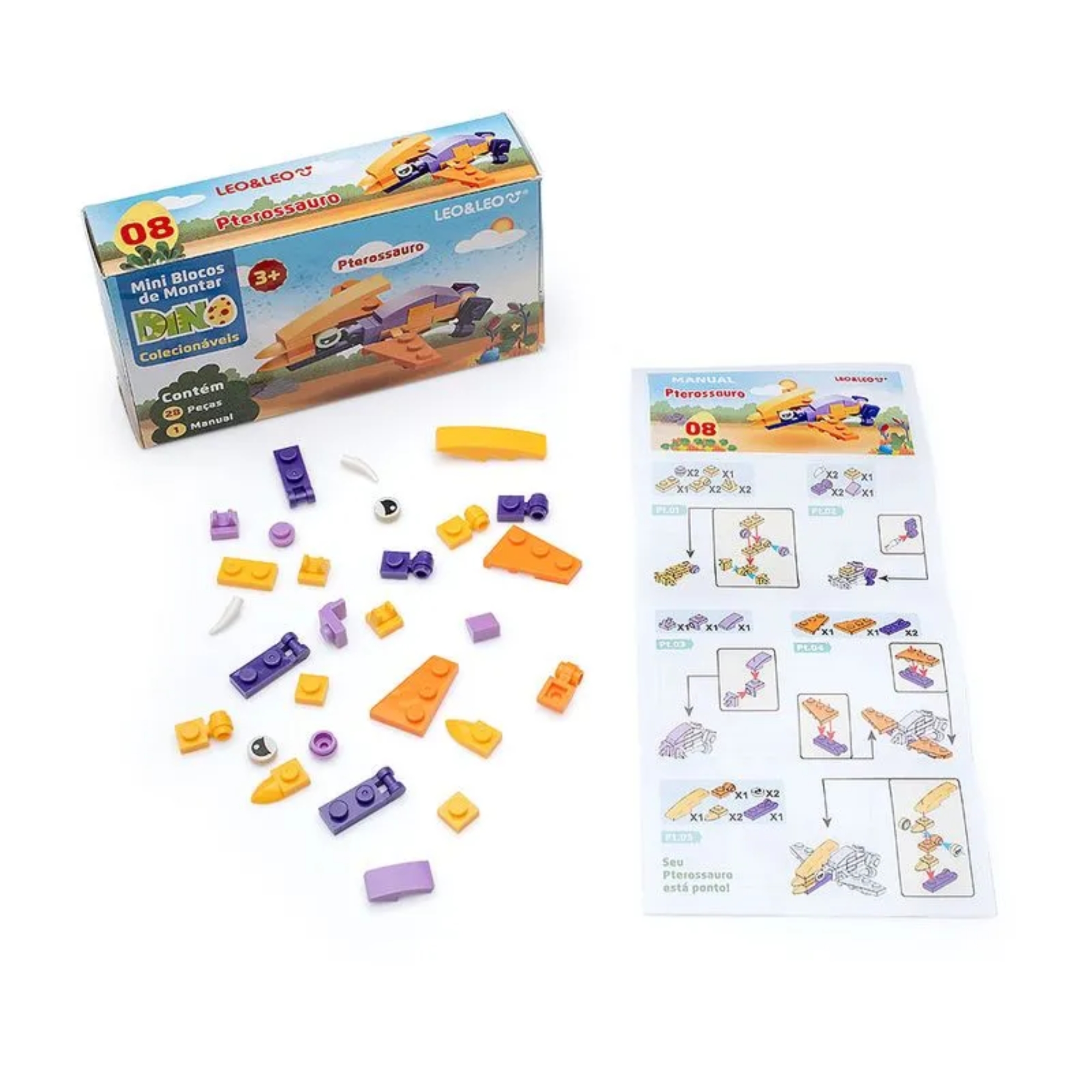 Bloco de Montar Mini Dino Display com 12 Unidades Sortidas Leo&Leo Leonora - 10391