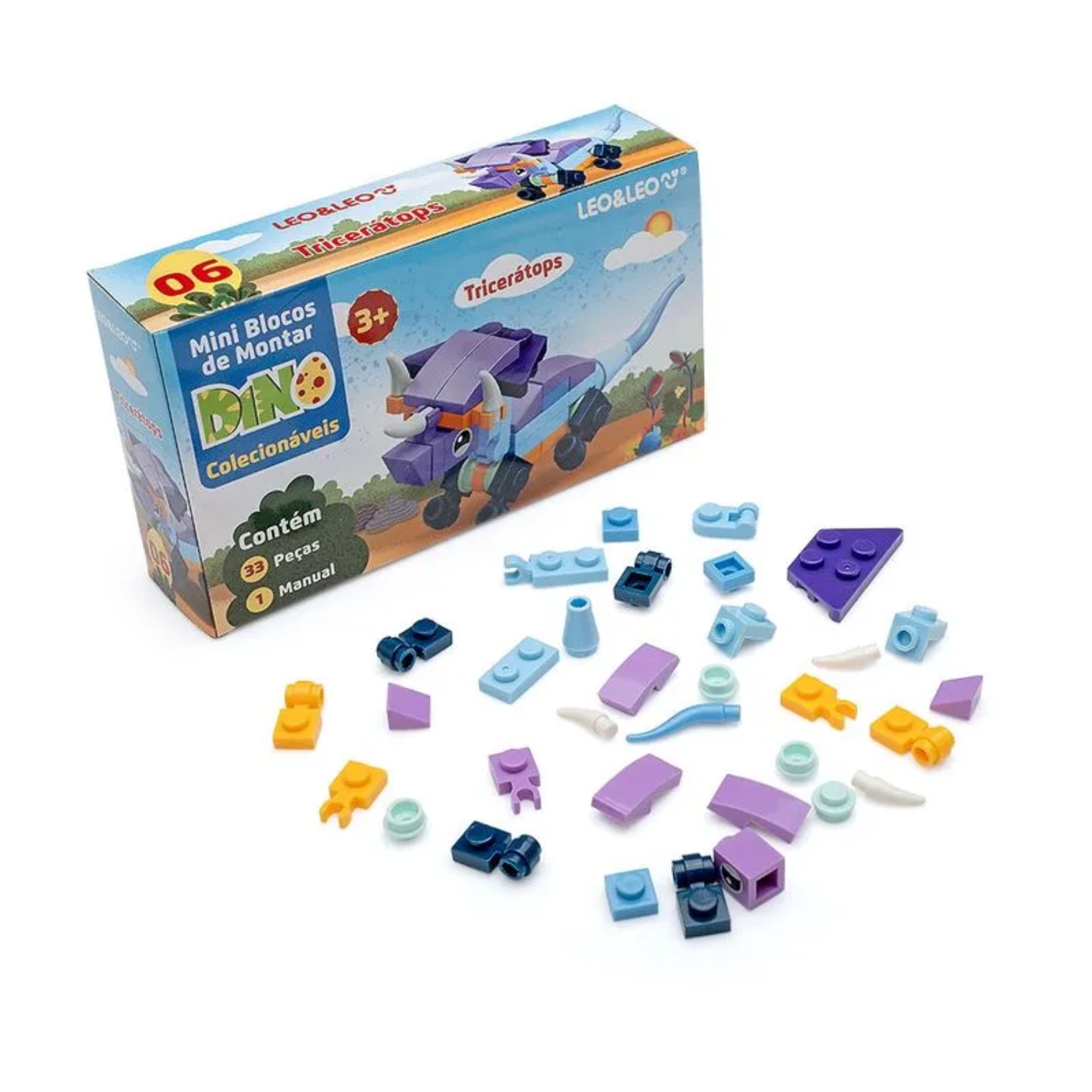 Bloco de Montar Mini Dino Display com 12 Unidades Sortidas Leo&Leo Leonora - 10391