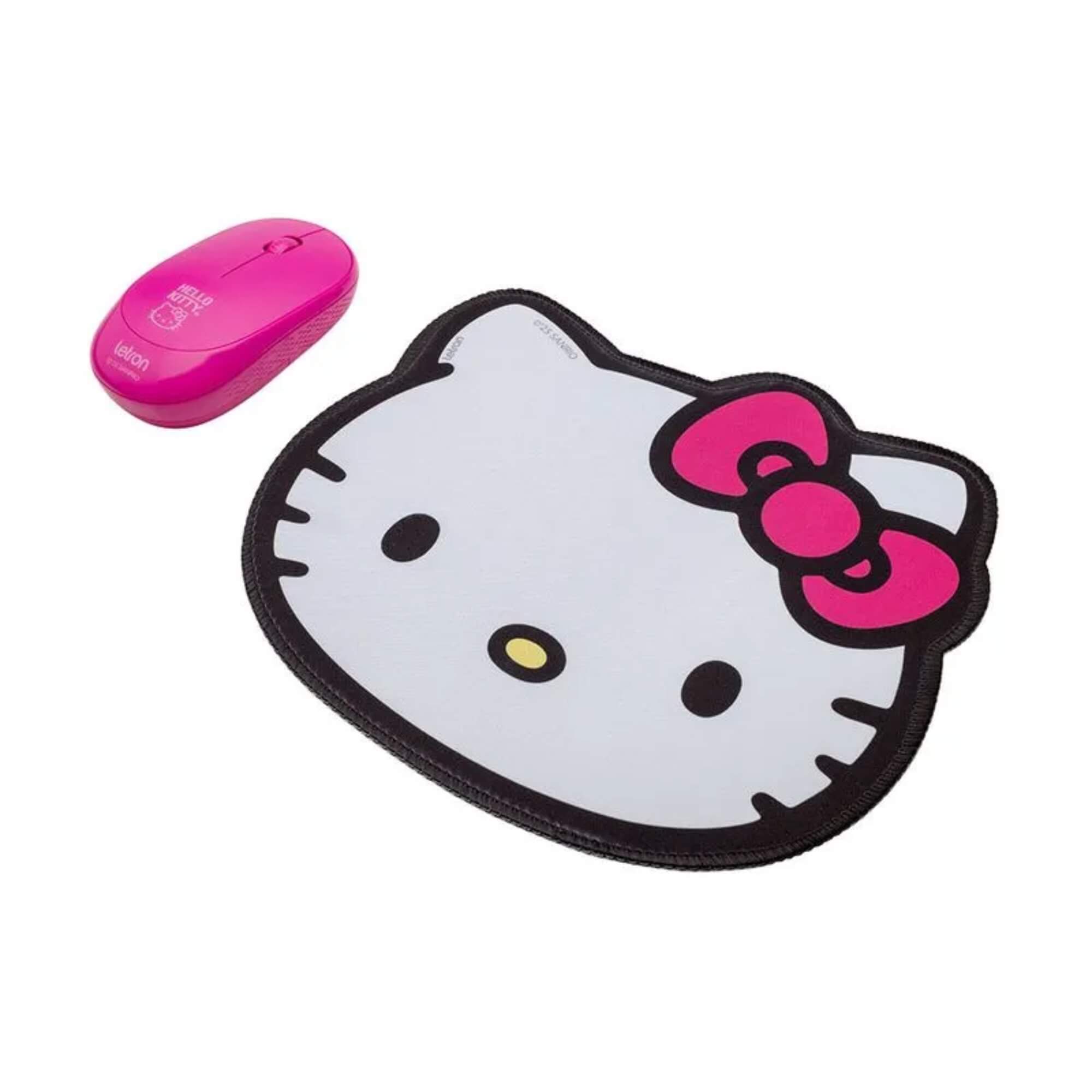 Kit Mouse Sem Fio e Mouse Pad Emborrachado Hello Kitty Letron Leonora - 10510