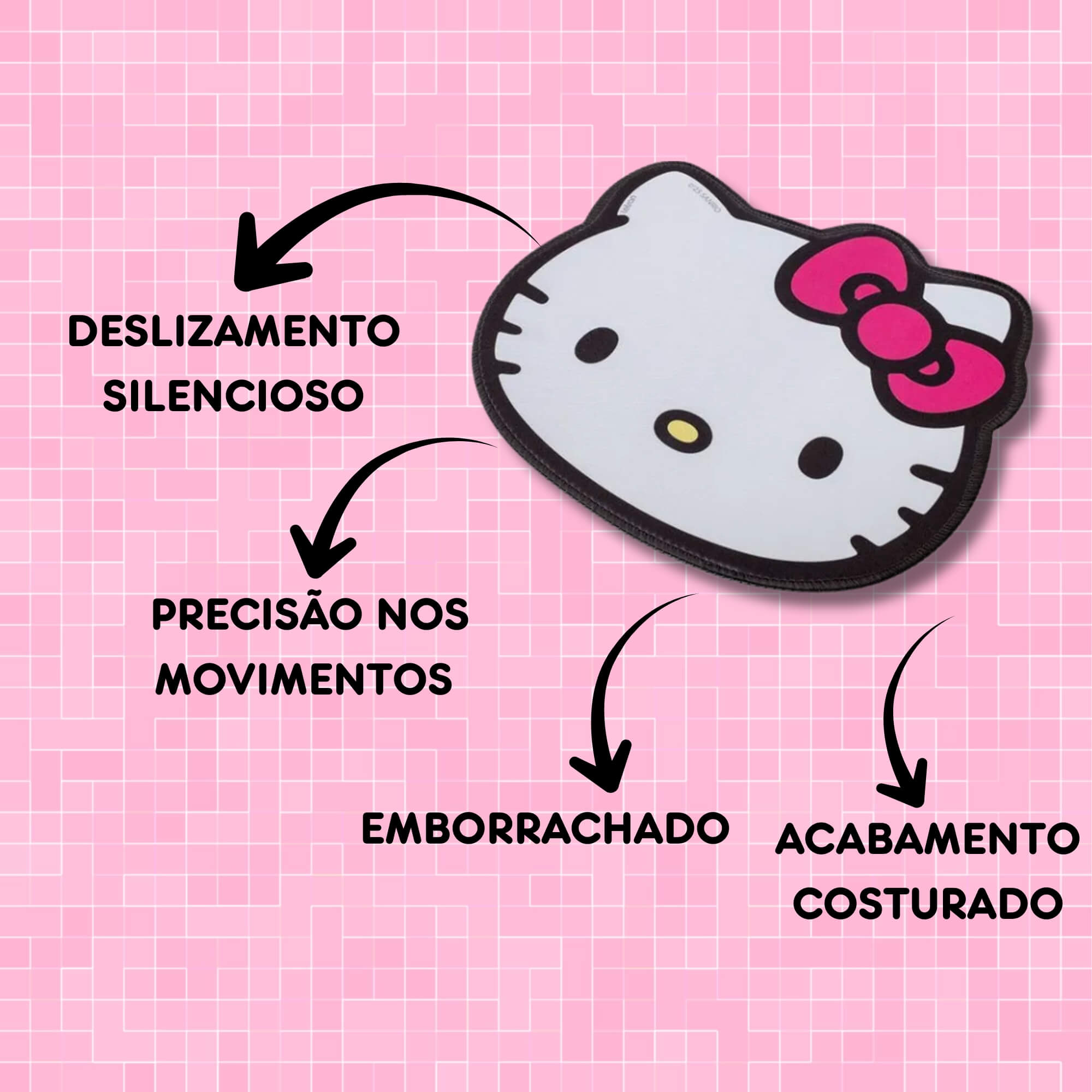 Kit Mouse Sem Fio e Mouse Pad Emborrachado Hello Kitty Letron Leonora - 10510