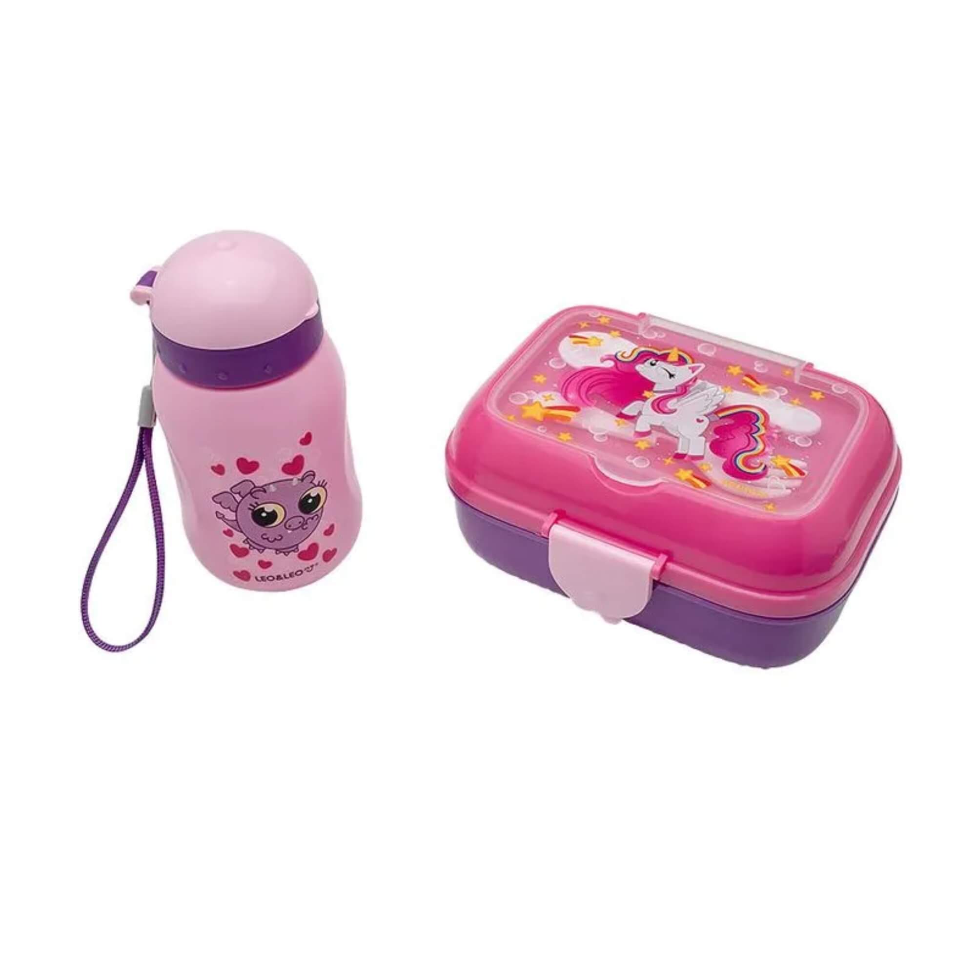 Kit Lanche Garrafa Plástica 460Ml + Marmita 700Ml Unicórnio Leo&Leo Leonora - 10542