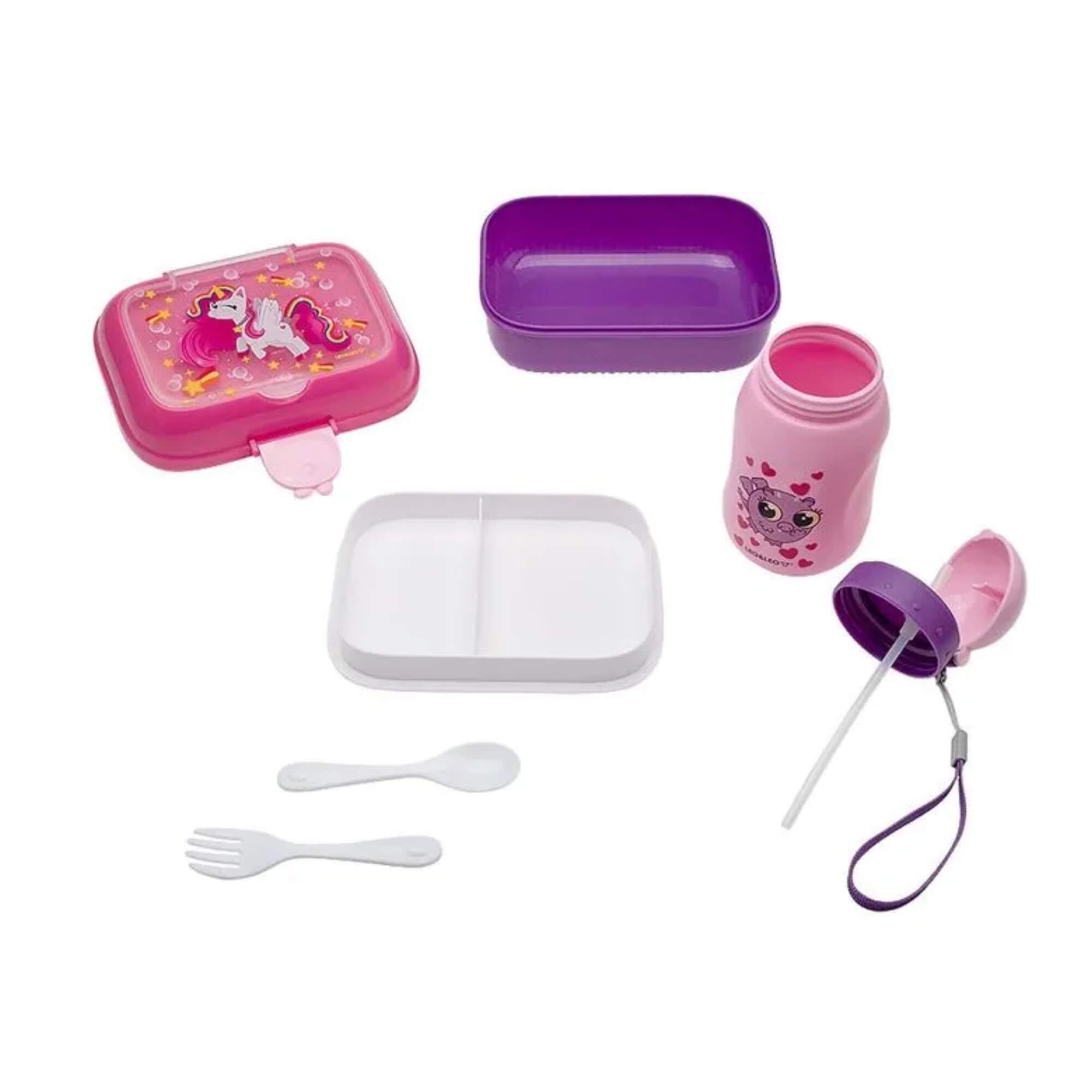 Kit Lanche Garrafa Plástica 460Ml + Marmita 700Ml Unicórnio Leo&Leo Leonora - 10542