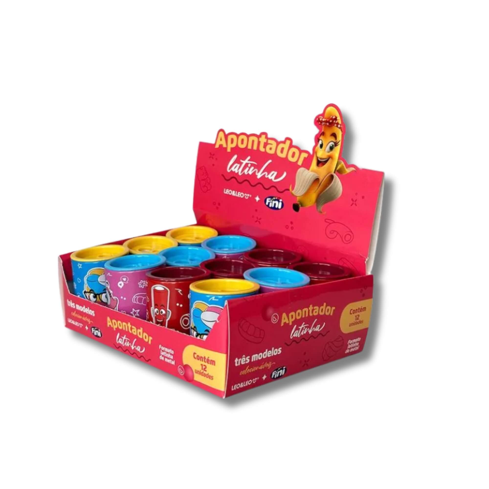 Apontador Latinha Metálica com Depósito 2 Furos Fini Display c/ 12 Und Leo&Leo Leonora - 10551