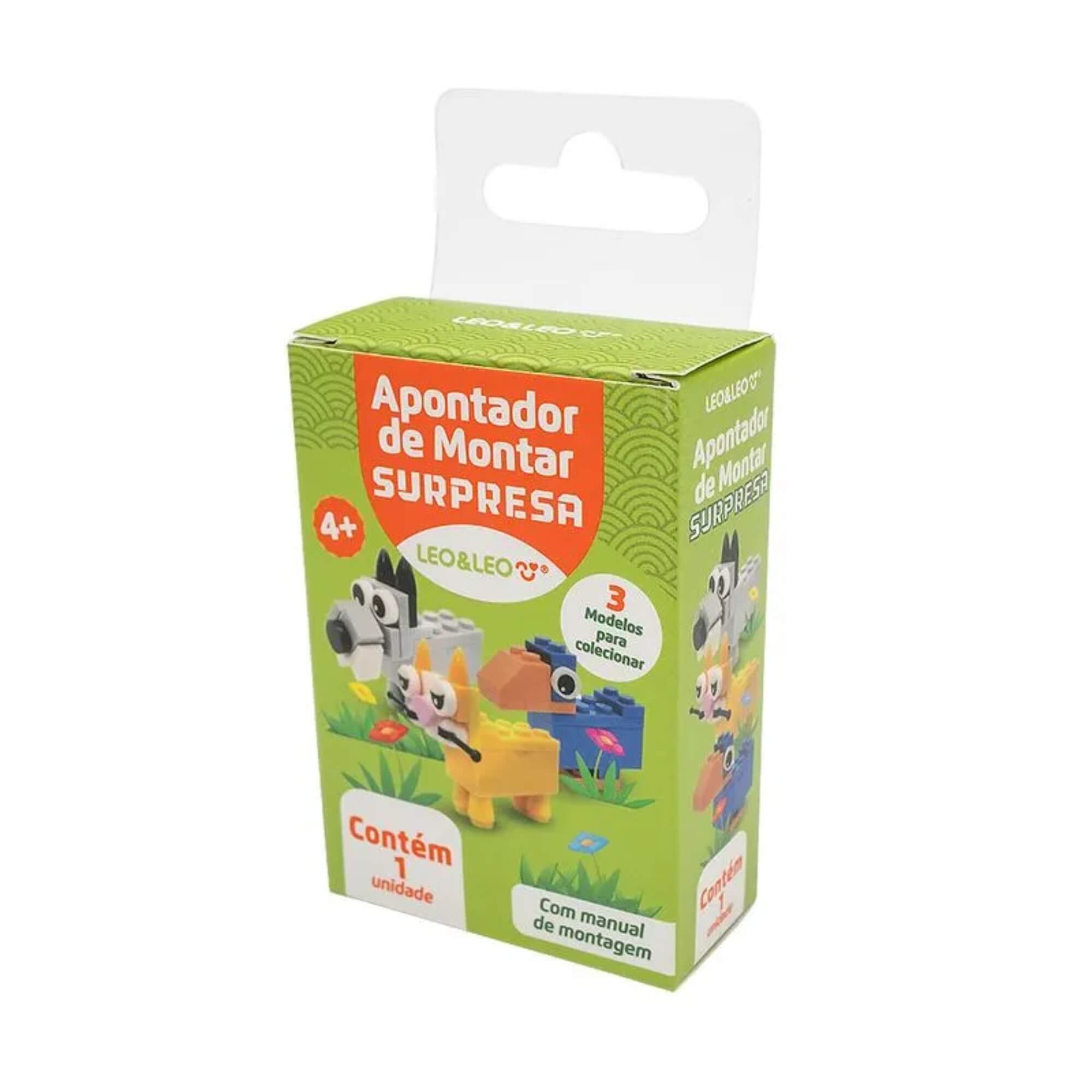 Apontador de Montar Surpresa Animais Um Furo - Display com 12 Unidades Leo&Leo Leonora - 10554