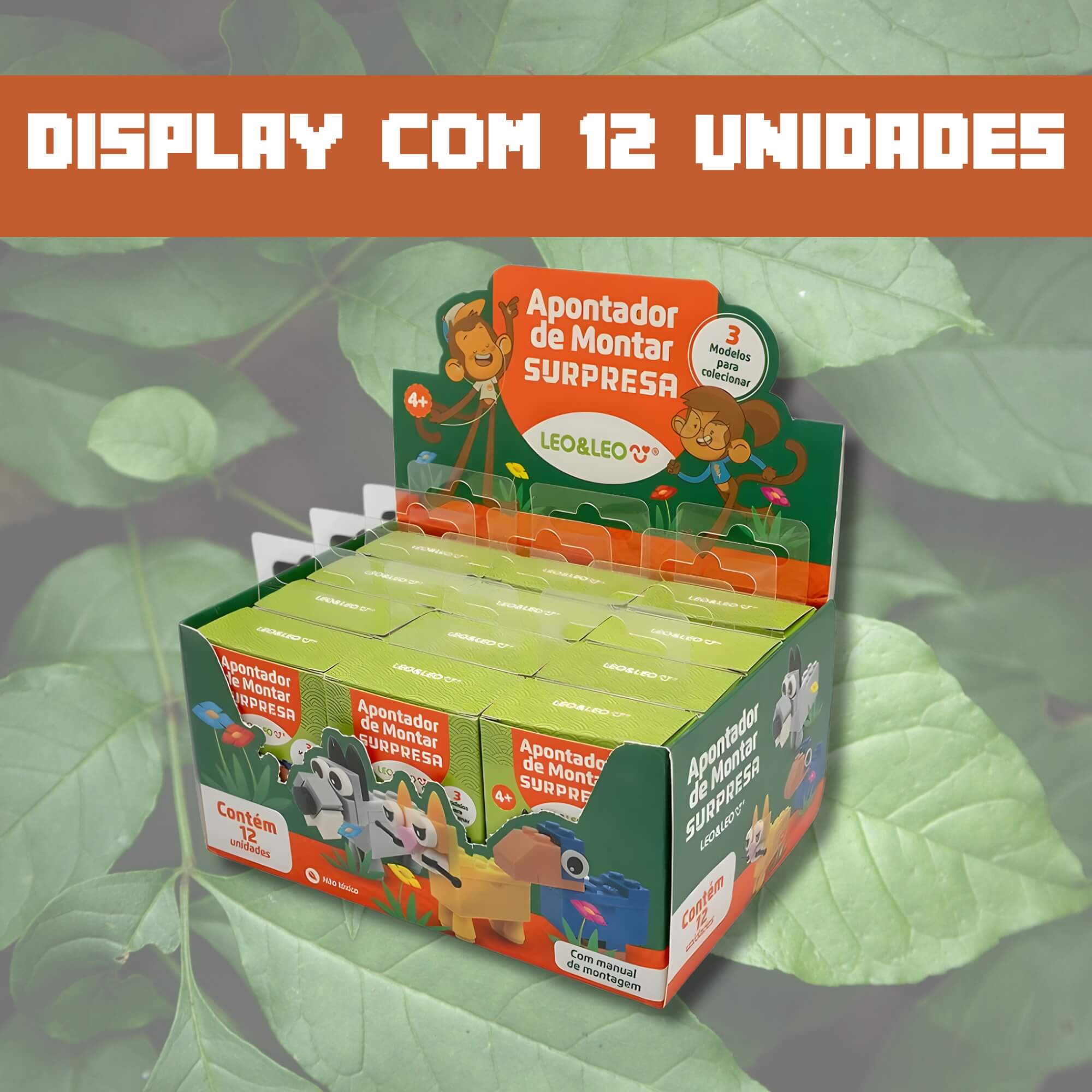 Apontador de Montar Surpresa Animais Um Furo - Display com 12 Unidades Leo&Leo Leonora - 10554