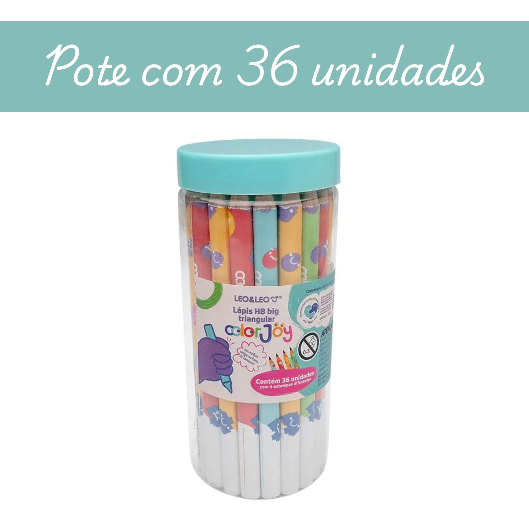 Lápis Grafite HB Big Triangular Color Joy - Pote com 36 Unidades Leo&Leo Leonora - 10573